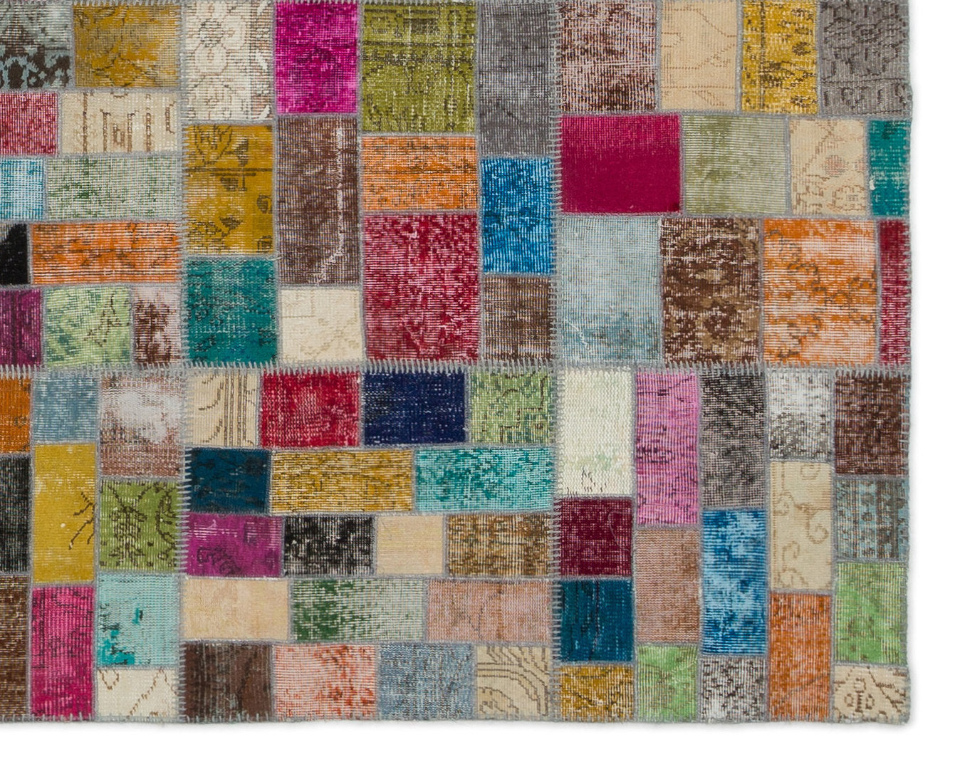 Iskece Beige Patchwork Wool Handmade Area Rug 7'11" x 9'9"