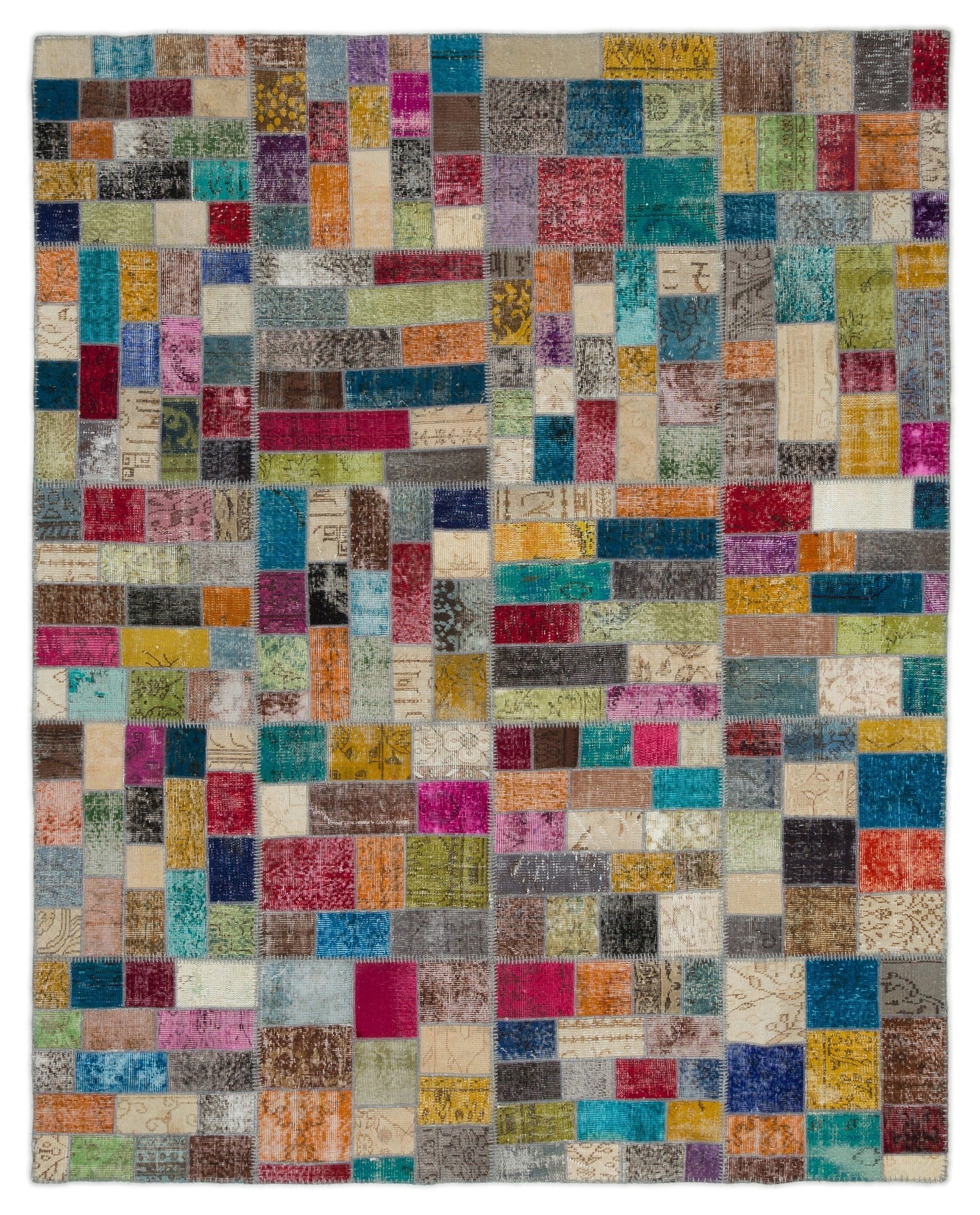 Iskece Beige Patchwork Wool Handmade Area Rug 7'11" x 9'9"