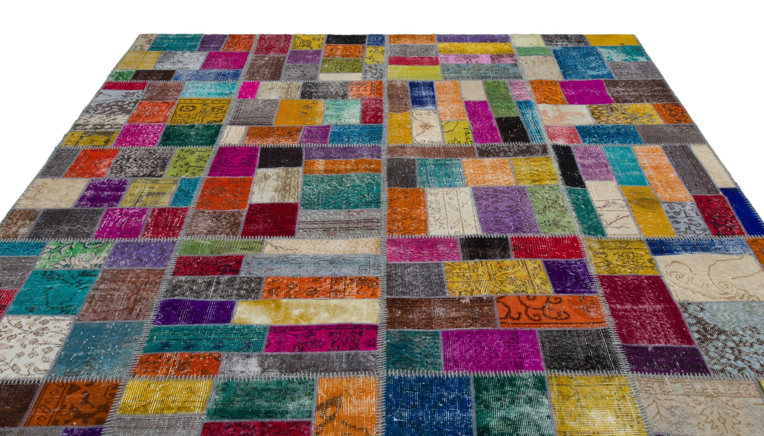 Iskece Beige Patchwork Wool Handmade Area Rug 7'10" x 9'11"