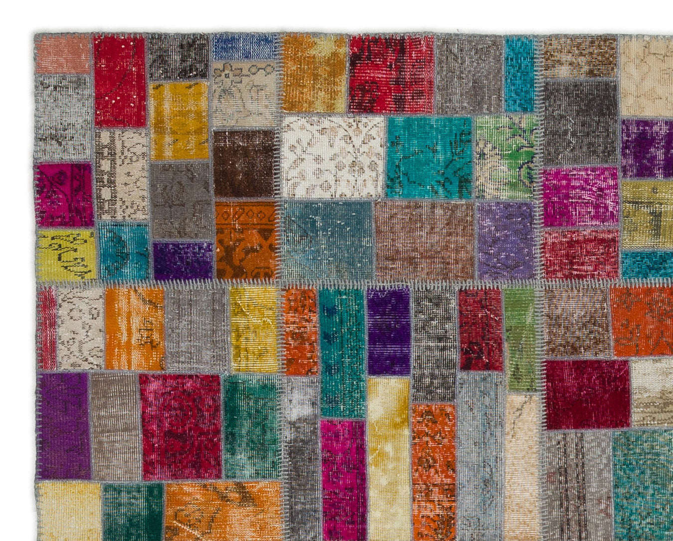 Iskece Beige Patchwork Wool Handmade Area Rug 7'10" x 9'11"