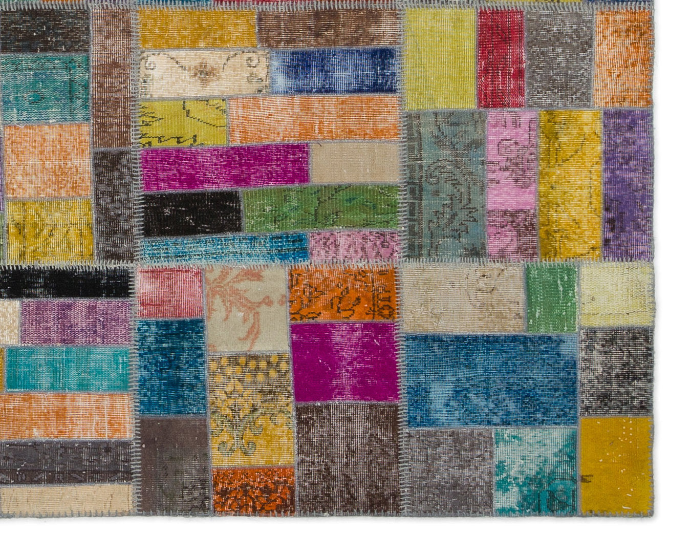 Iskece Beige Patchwork Wool Handmade Area Rug 7'10" x 9'11"