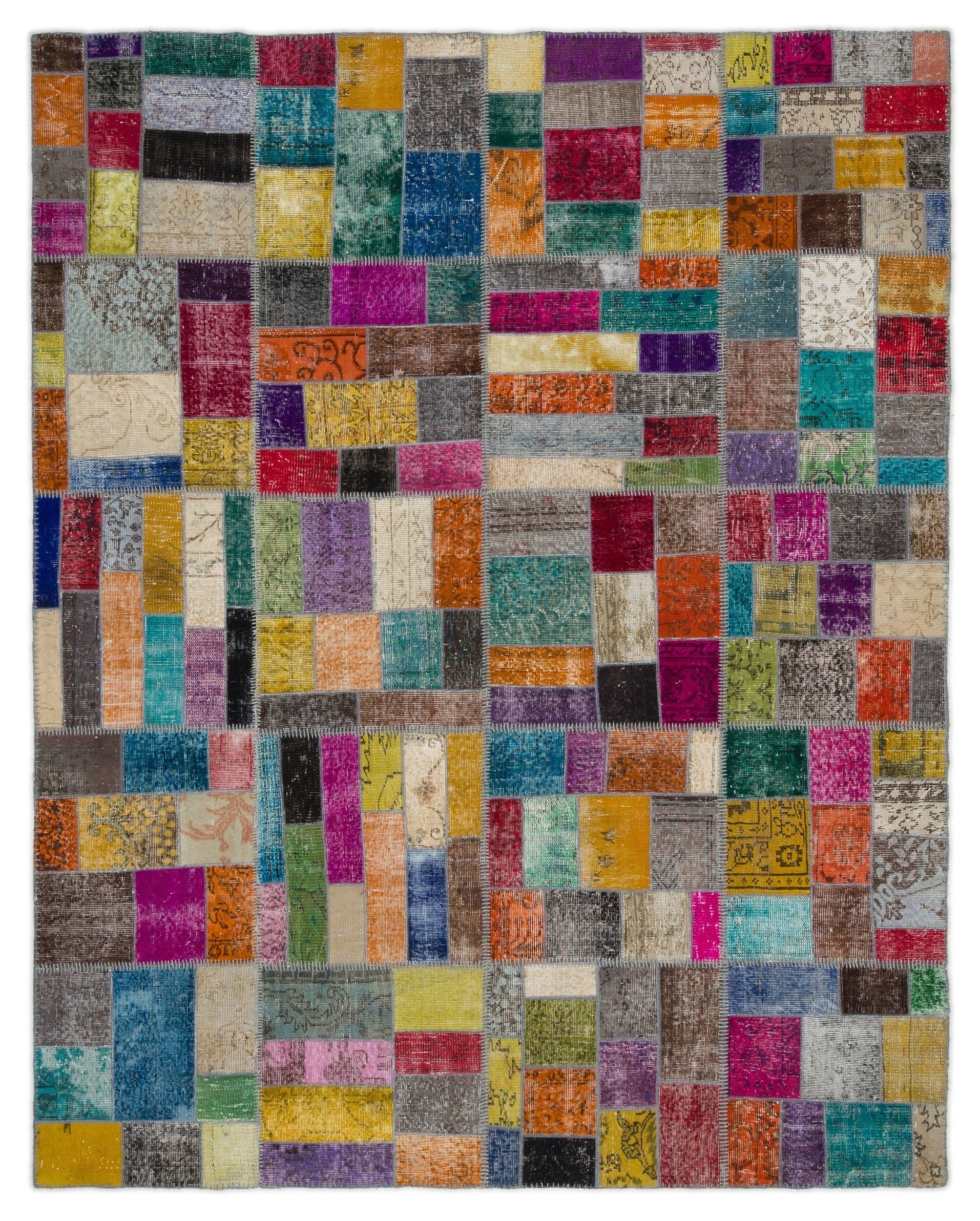 Iskece Beige Patchwork Wool Handmade Area Rug 7'10" x 9'11"