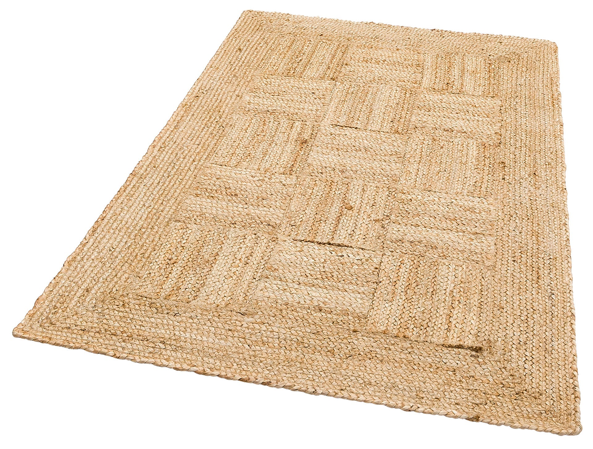 Handmade Jute Rug – Beige Geometric Natural Fiber Flatweave Carpet for Living Room