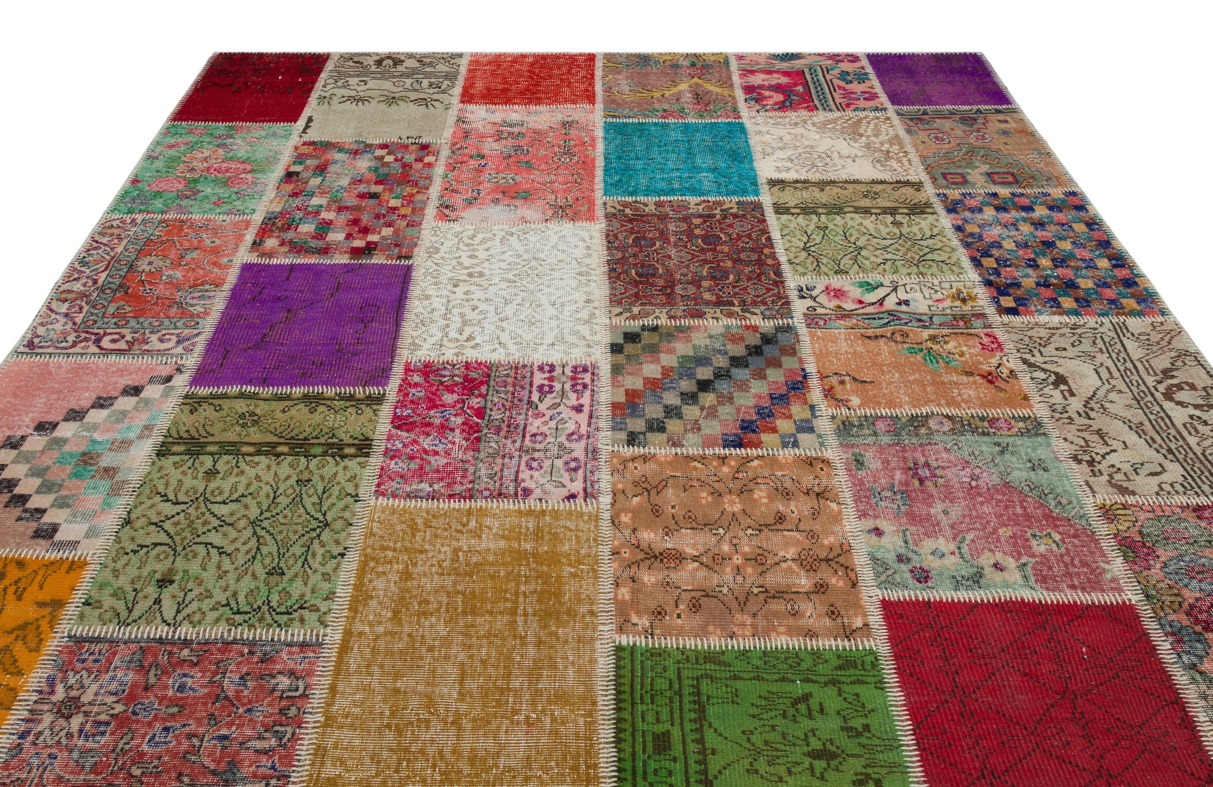 Iskece 20360 Beige Patchwork Wool Handmade Area Rug 8'1" x 10'1"