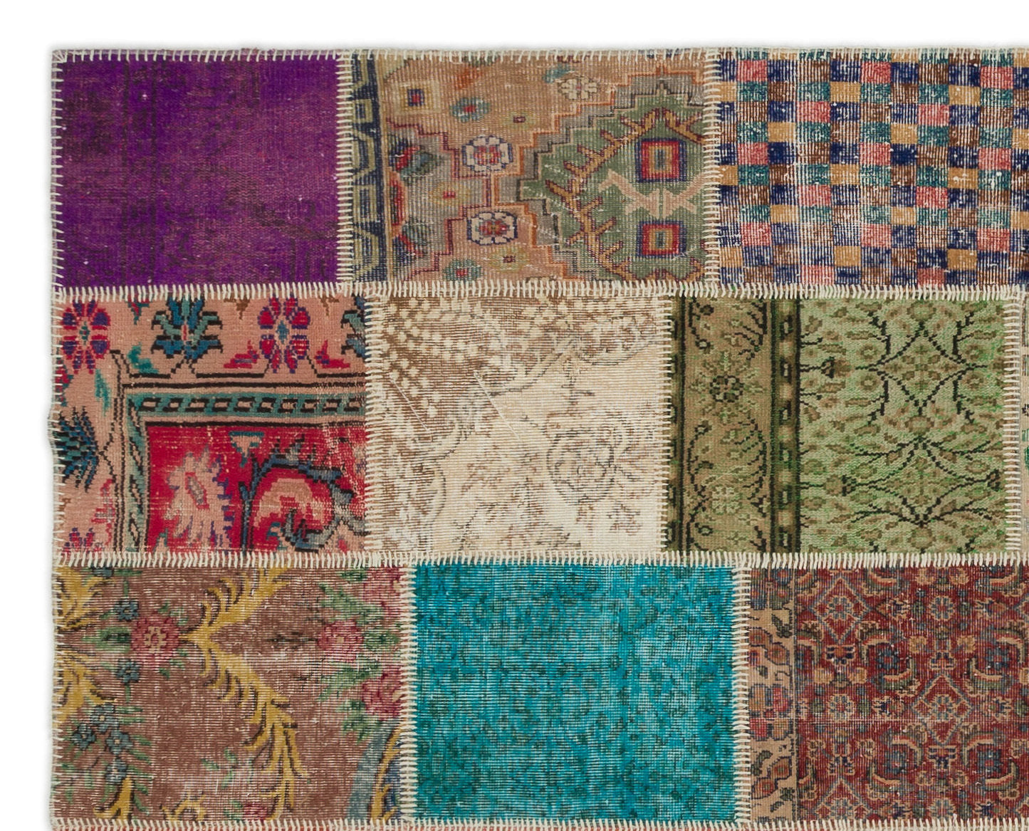 Iskece 20360 Beige Patchwork Wool Handmade Area Rug 8'1" x 10'1"