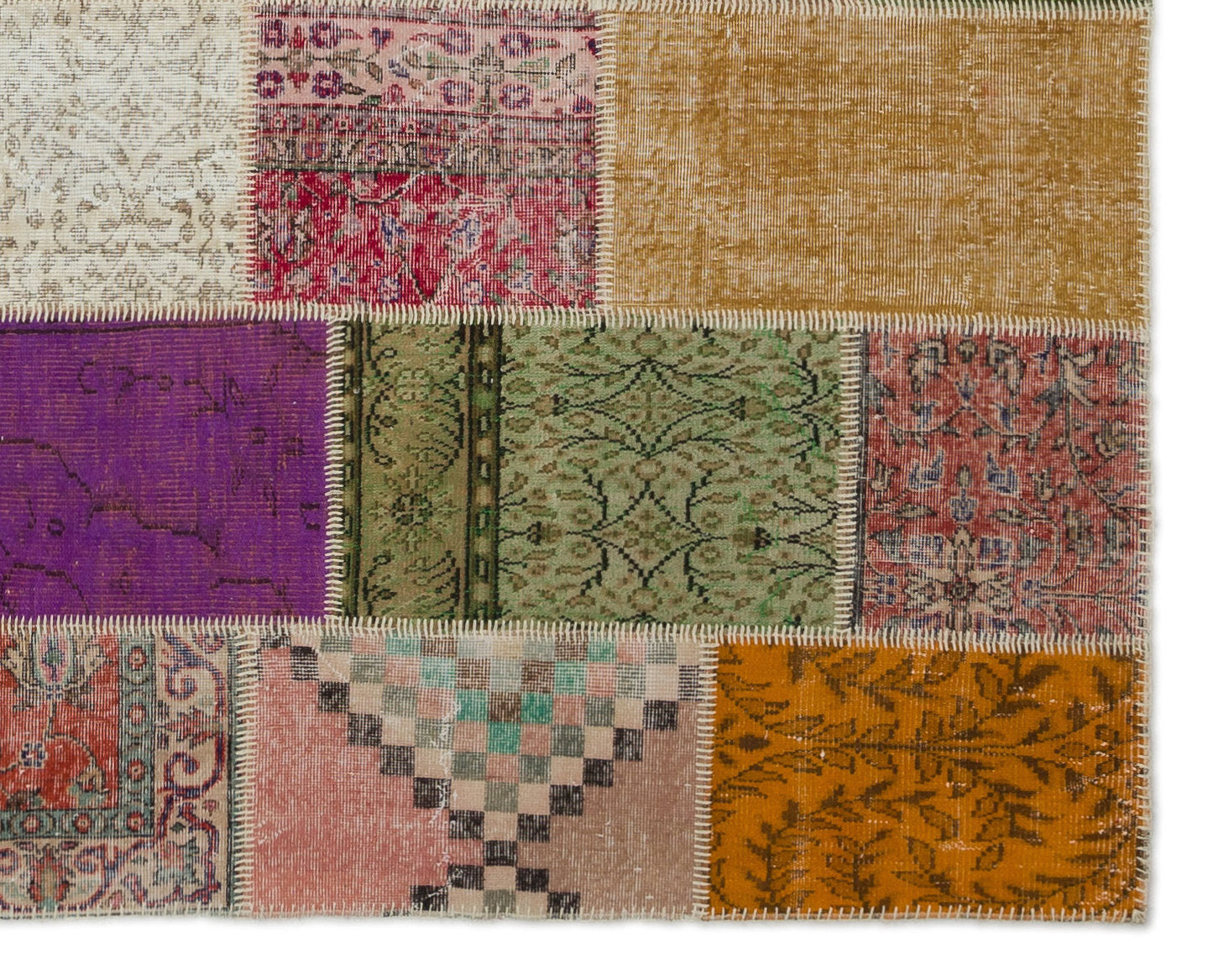 Iskece 20360 Beige Patchwork Wool Handmade Area Rug 8'1" x 10'1"