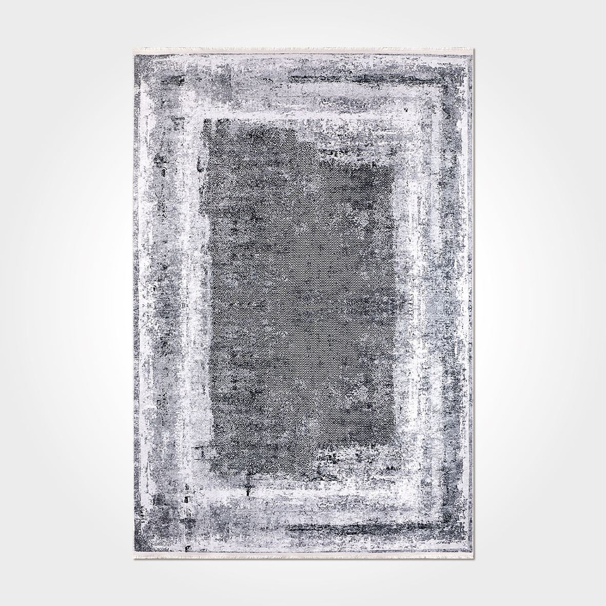 Modern Chenille Area Rug - Washable Non Slip Grey Cotton Polyester Carpet