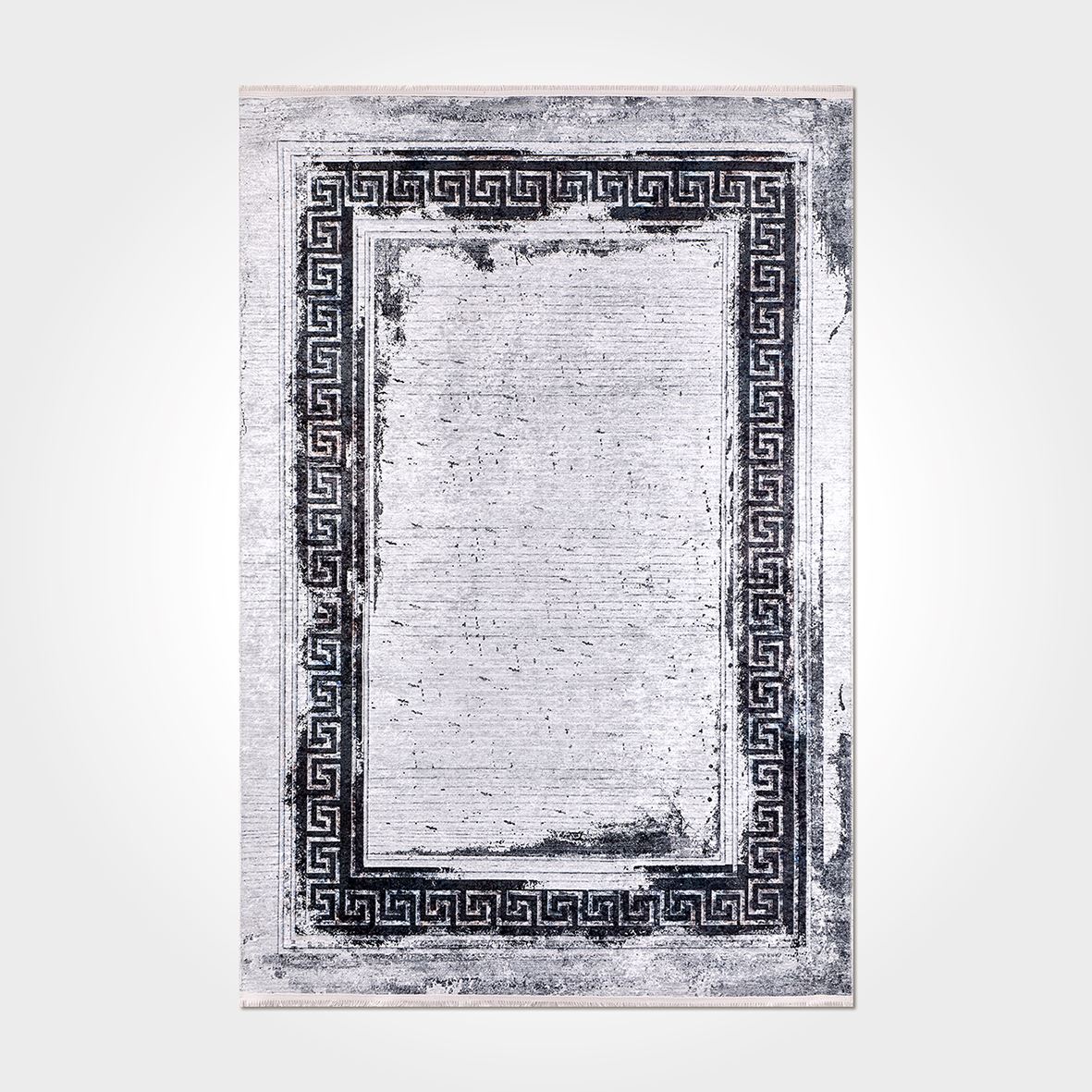 Digital Print Area Rug - Washable Non Slip Grey Black Chenille Cotton Rug