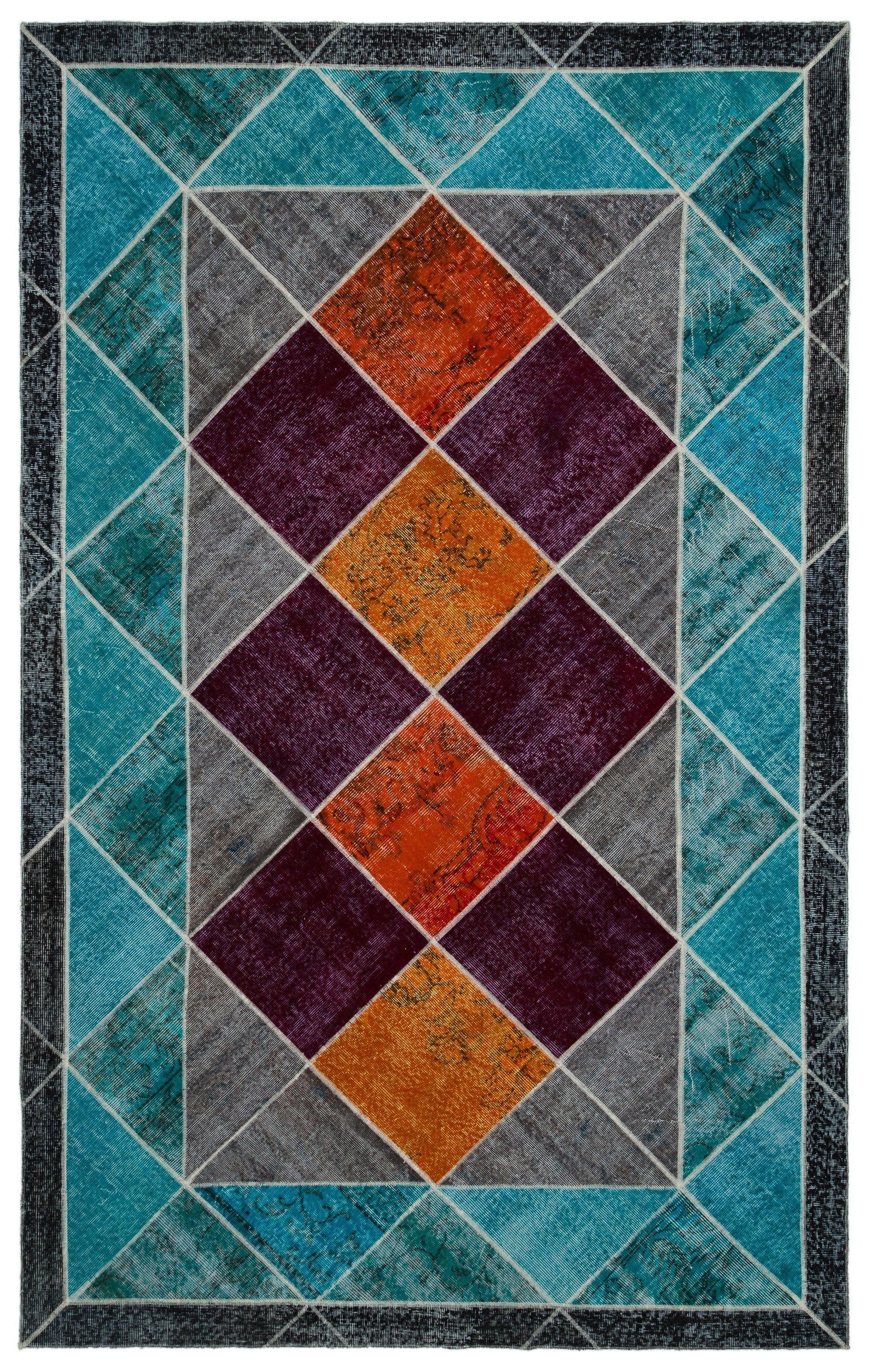 Iskece Beige Patchwork Wool Handmade Area Rug 6'4" x 10'2"