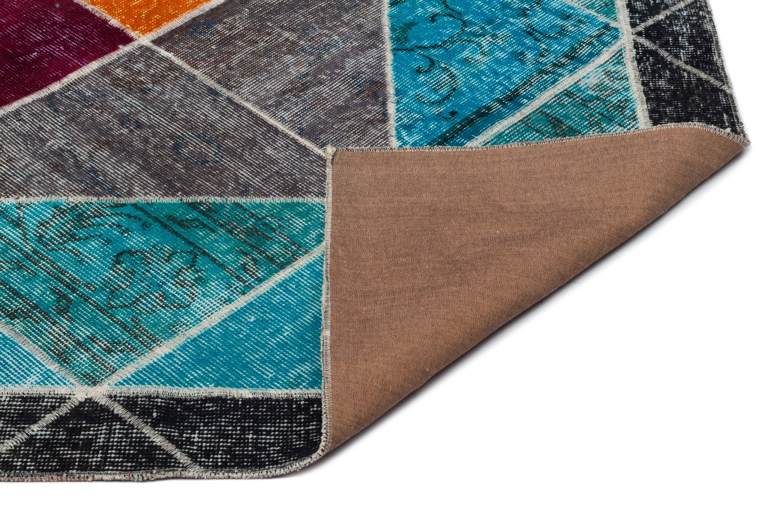 Iskece Beige Patchwork Wool Handmade Area Rug 6'4" x 10'2"