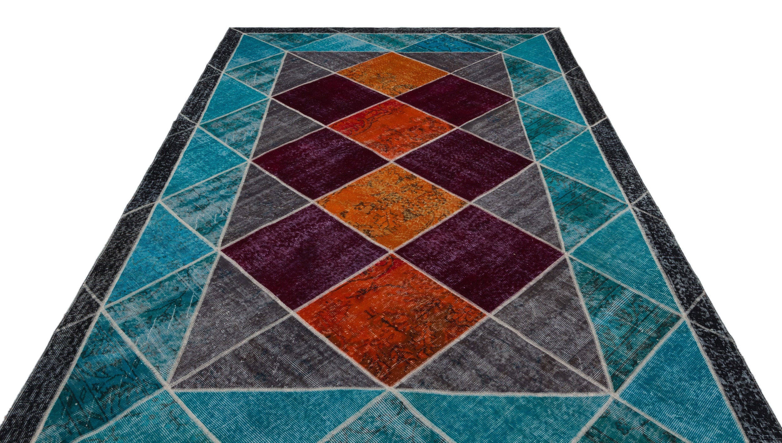 Iskece Beige Patchwork Wool Handmade Area Rug 6'4" x 10'2"
