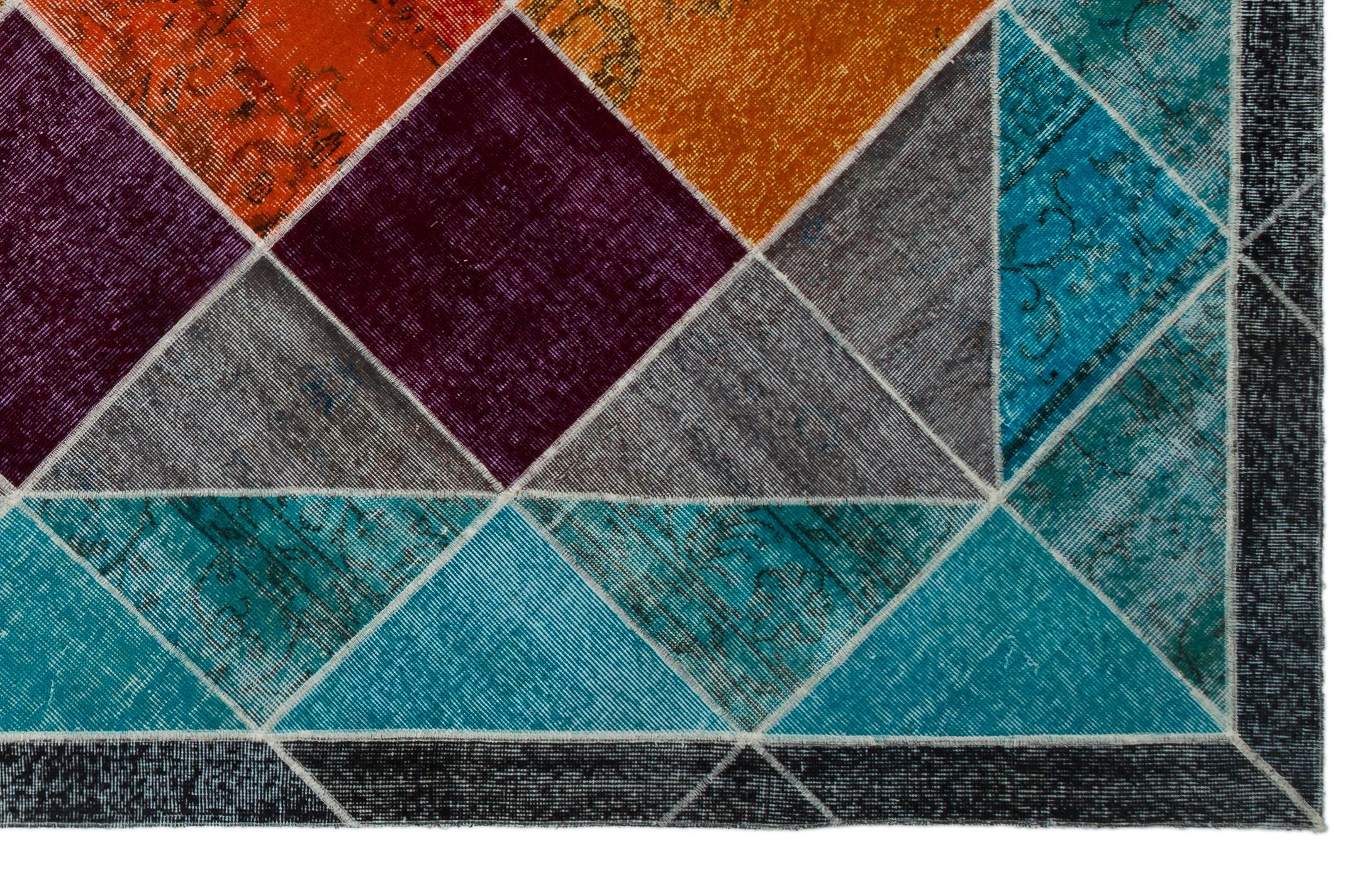 Iskece Beige Patchwork Wool Handmade Area Rug 6'4" x 10'2"
