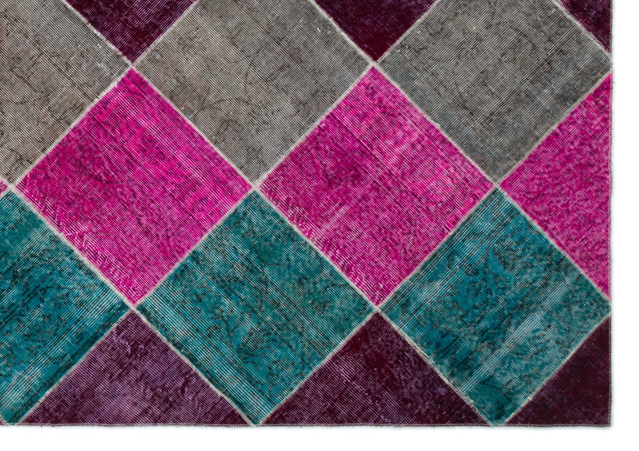 Iskece Beige Patchwork Wool Handmade Area Rug 6'8" x 9'6"
