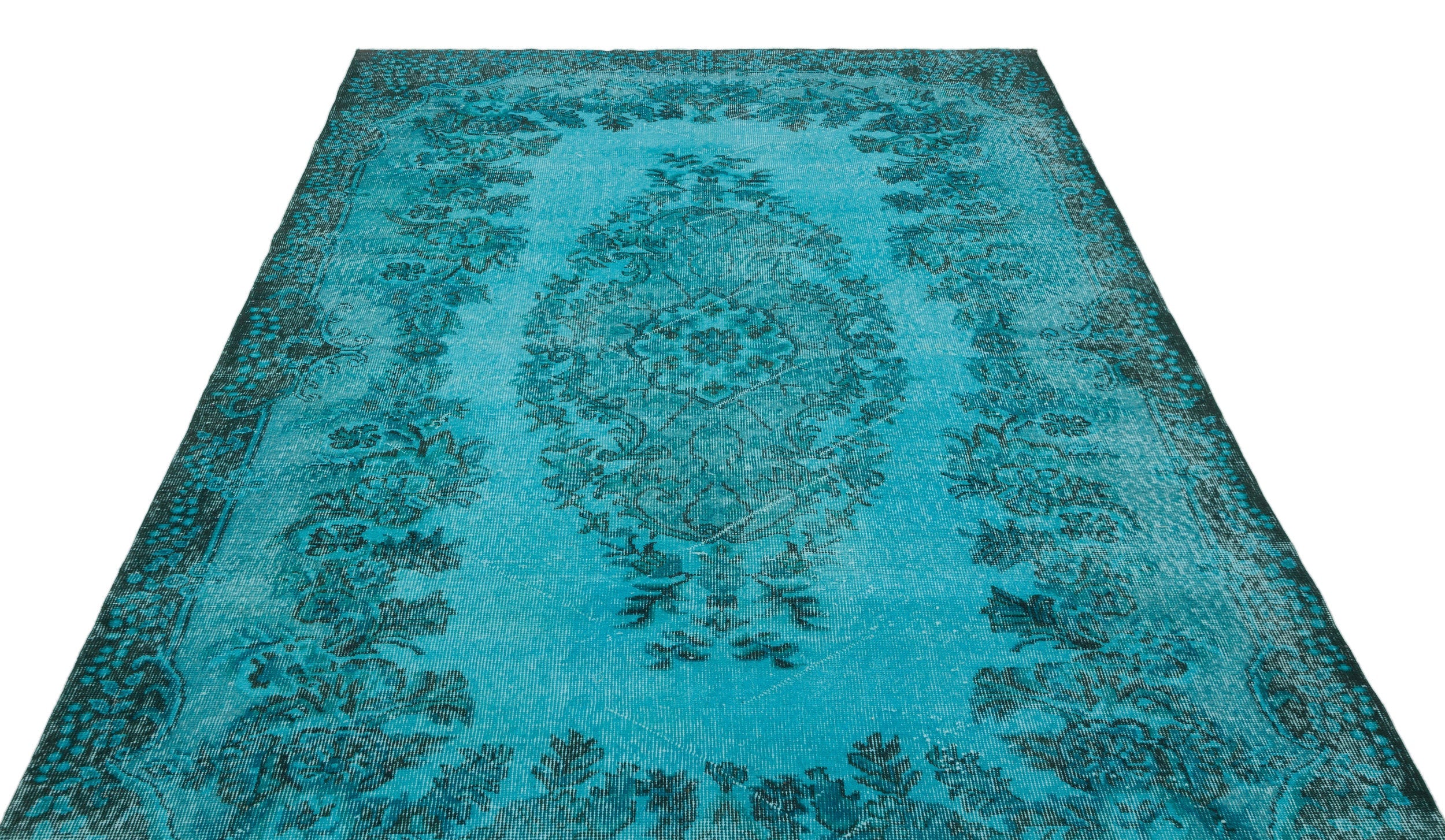 Atina Turquoise Vintage Wool Handmade Area Rug 5'7" x 9'6"