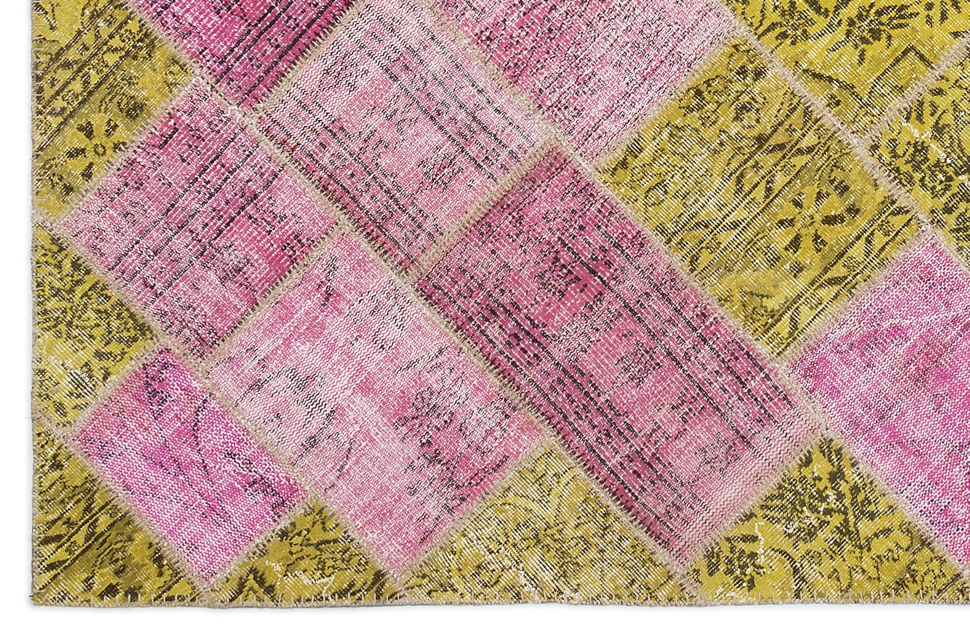 Iskece Yellow Vintage Wool Handmade Area Rug 5'3" x 7'7"