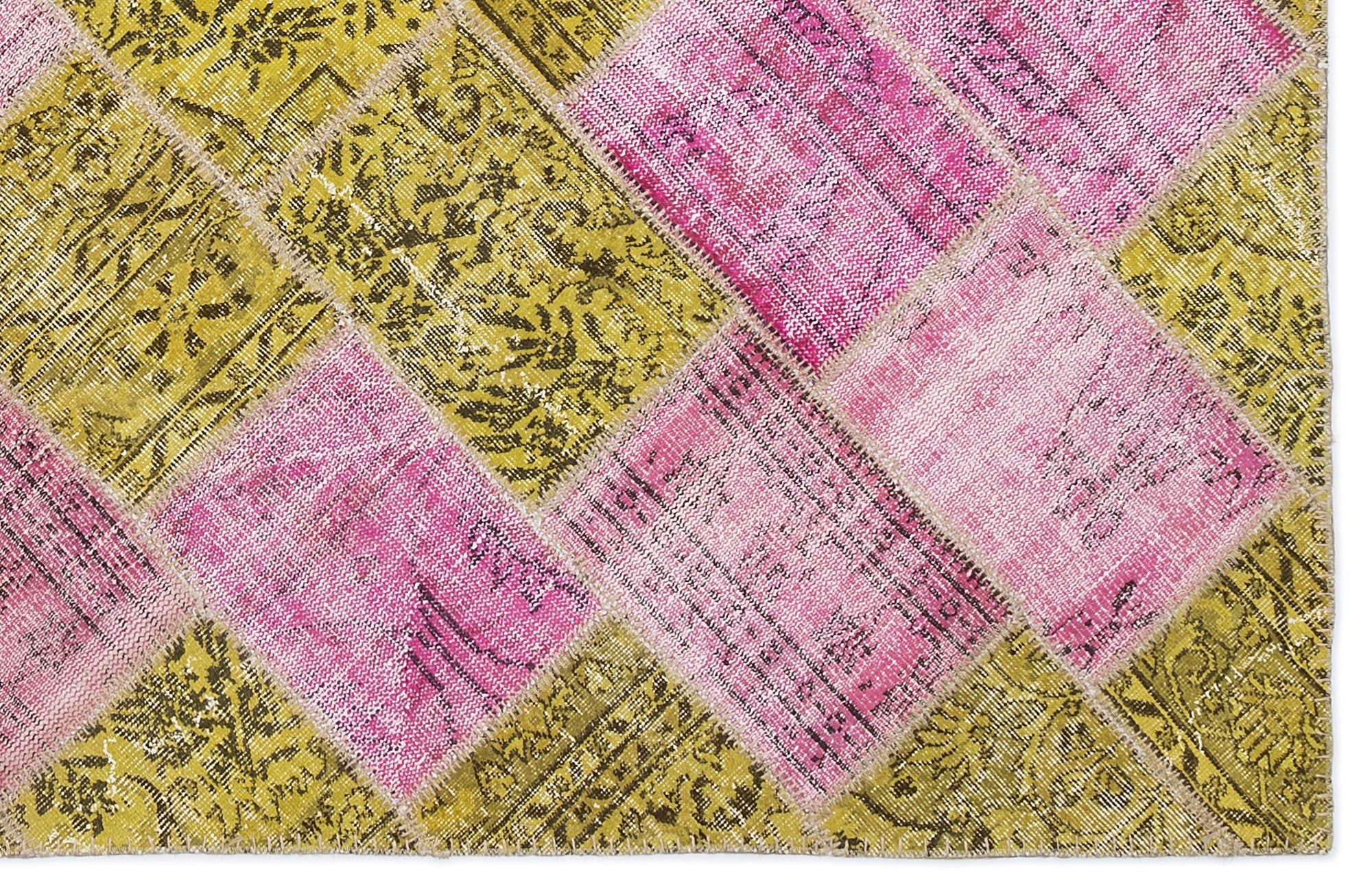 Iskece Yellow Vintage Wool Handmade Area Rug 5'3" x 7'7"