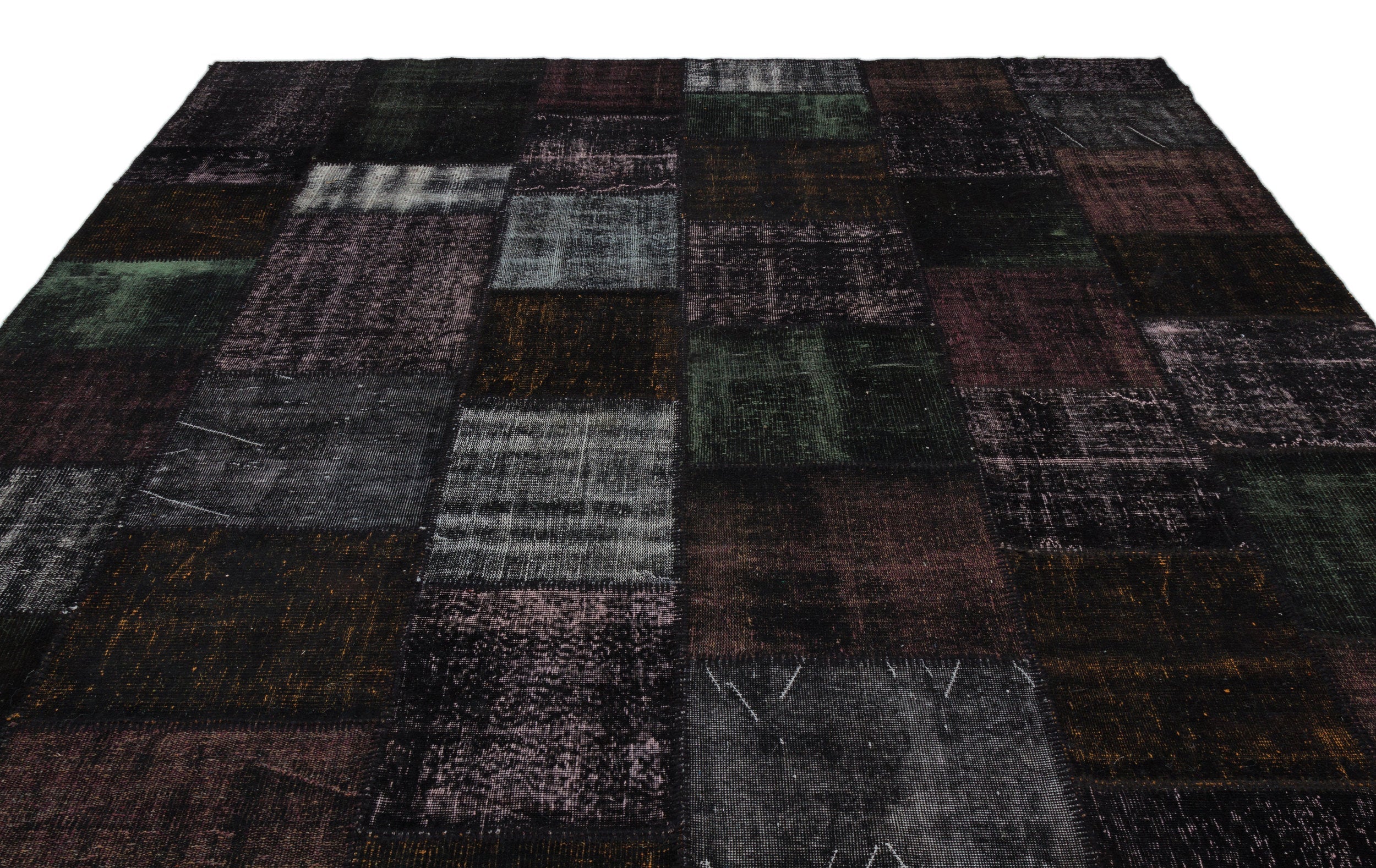Iskece Black Vintage Wool Handmade Area Rug 9'1" x 12'0"