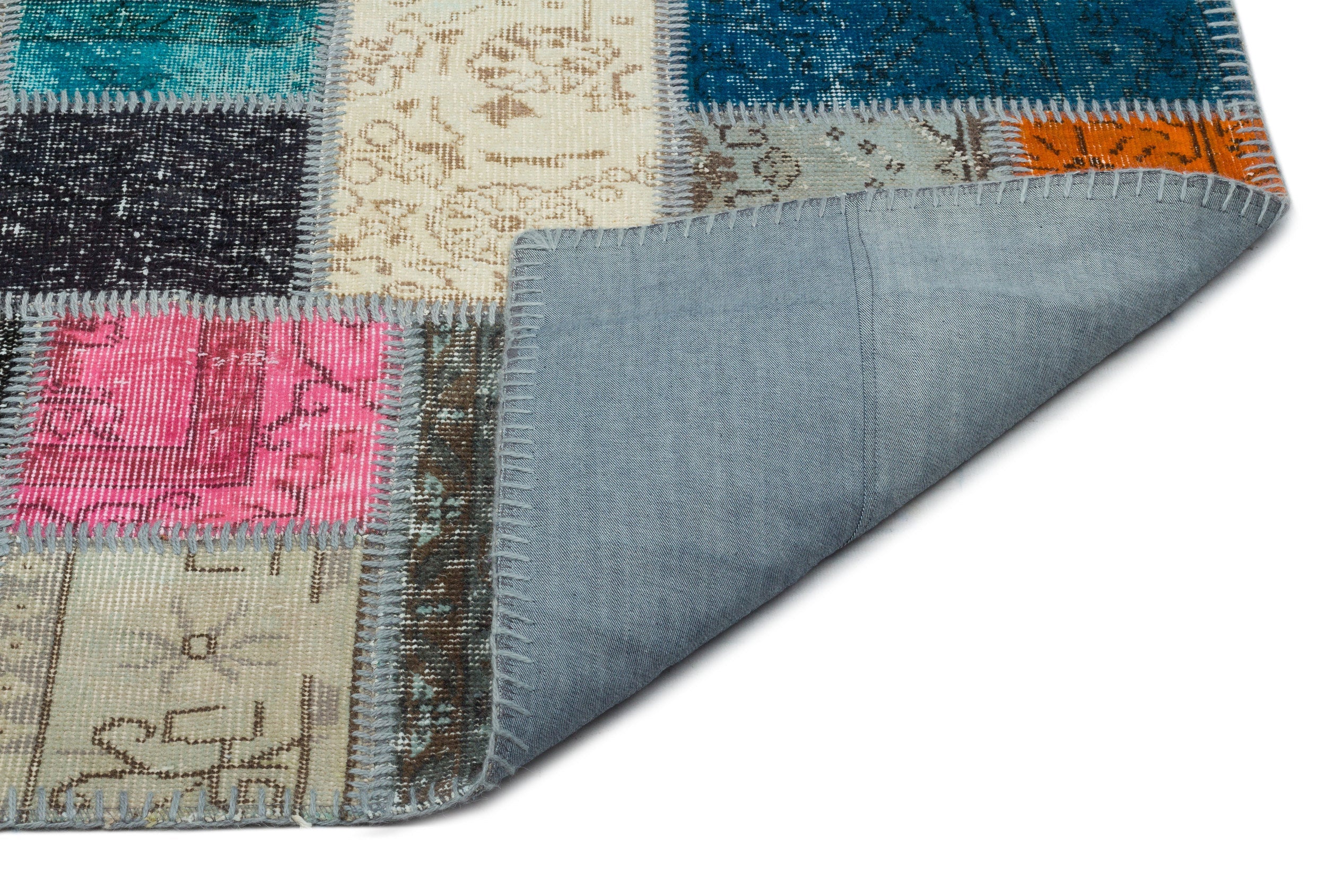 Iskece Beige Patchwork Wool Handmade Area Rug 5'5" x 8'5"