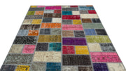 Iskece Beige Patchwork Wool Handmade Area Rug 5'5" x 8'5"