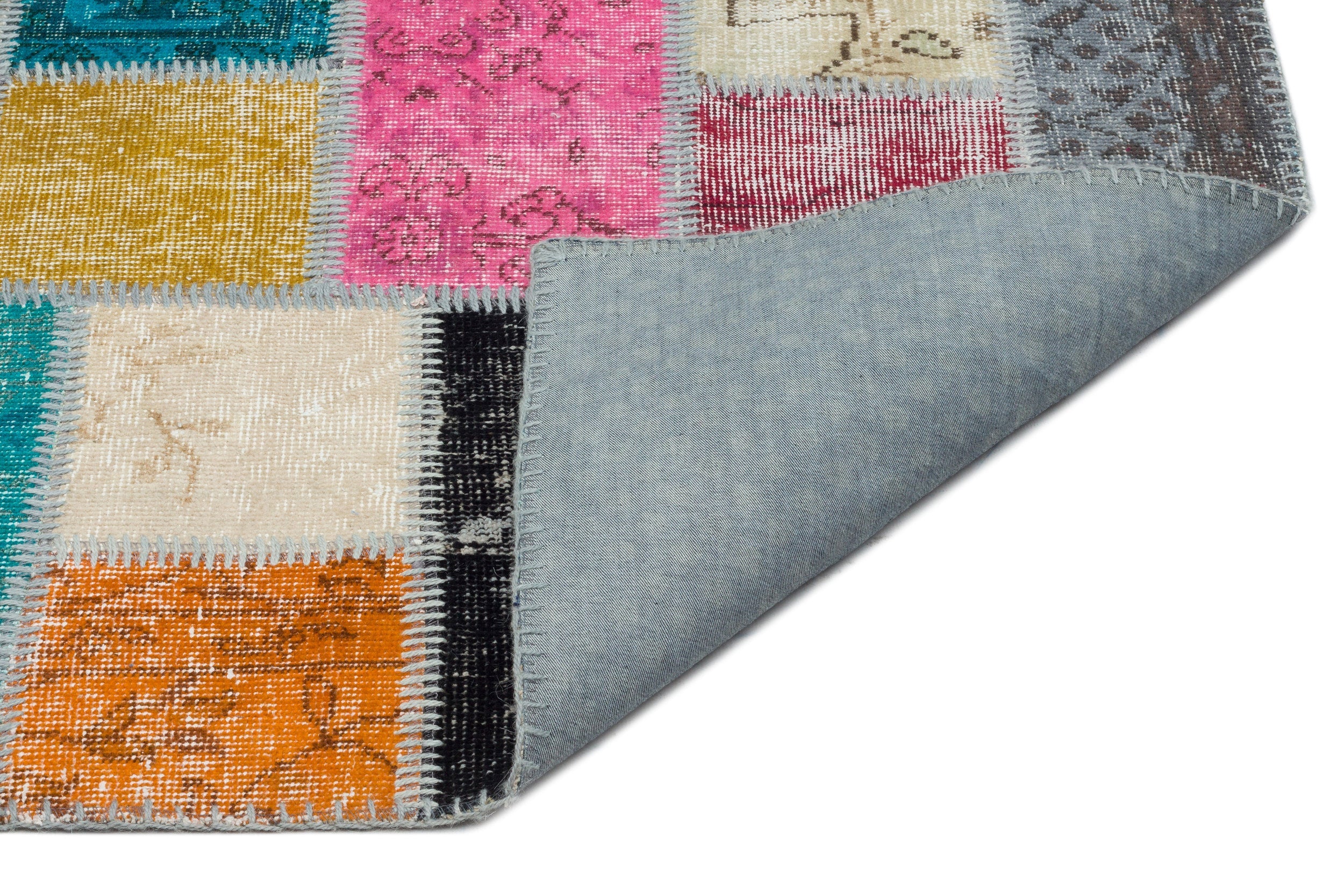 Iskece Beige Patchwork Wool Handmade Area Rug 5'7" x 7'10"