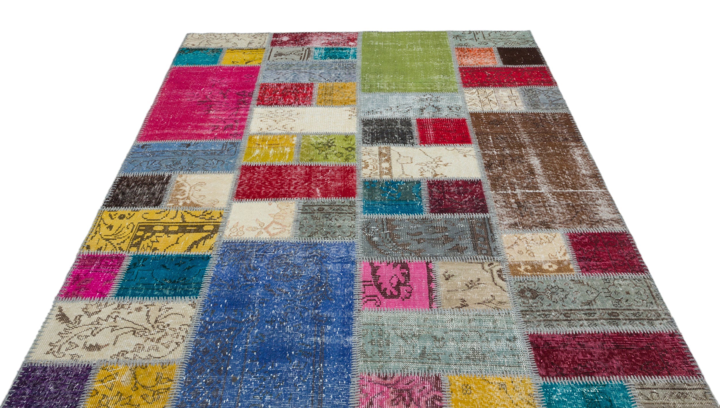 Iskece Beige Patchwork Wool Handmade Area Rug 4'6" x 9'9"