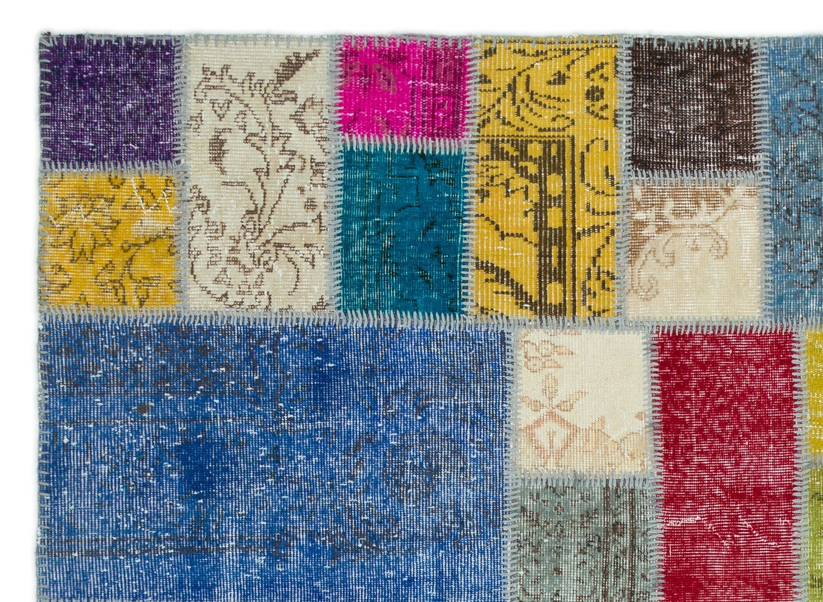 Iskece Beige Patchwork Wool Handmade Area Rug 4'6" x 9'9"