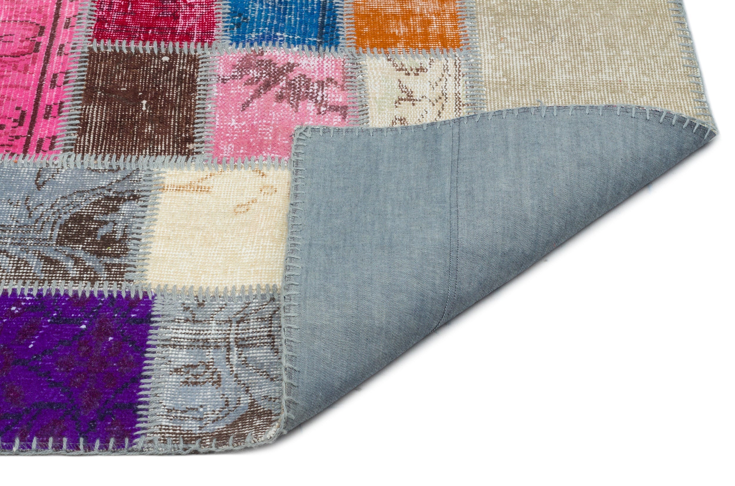 Iskece 20575 Beige Patchwork Wool Handmade Area Rug 5'7" x 7'7"