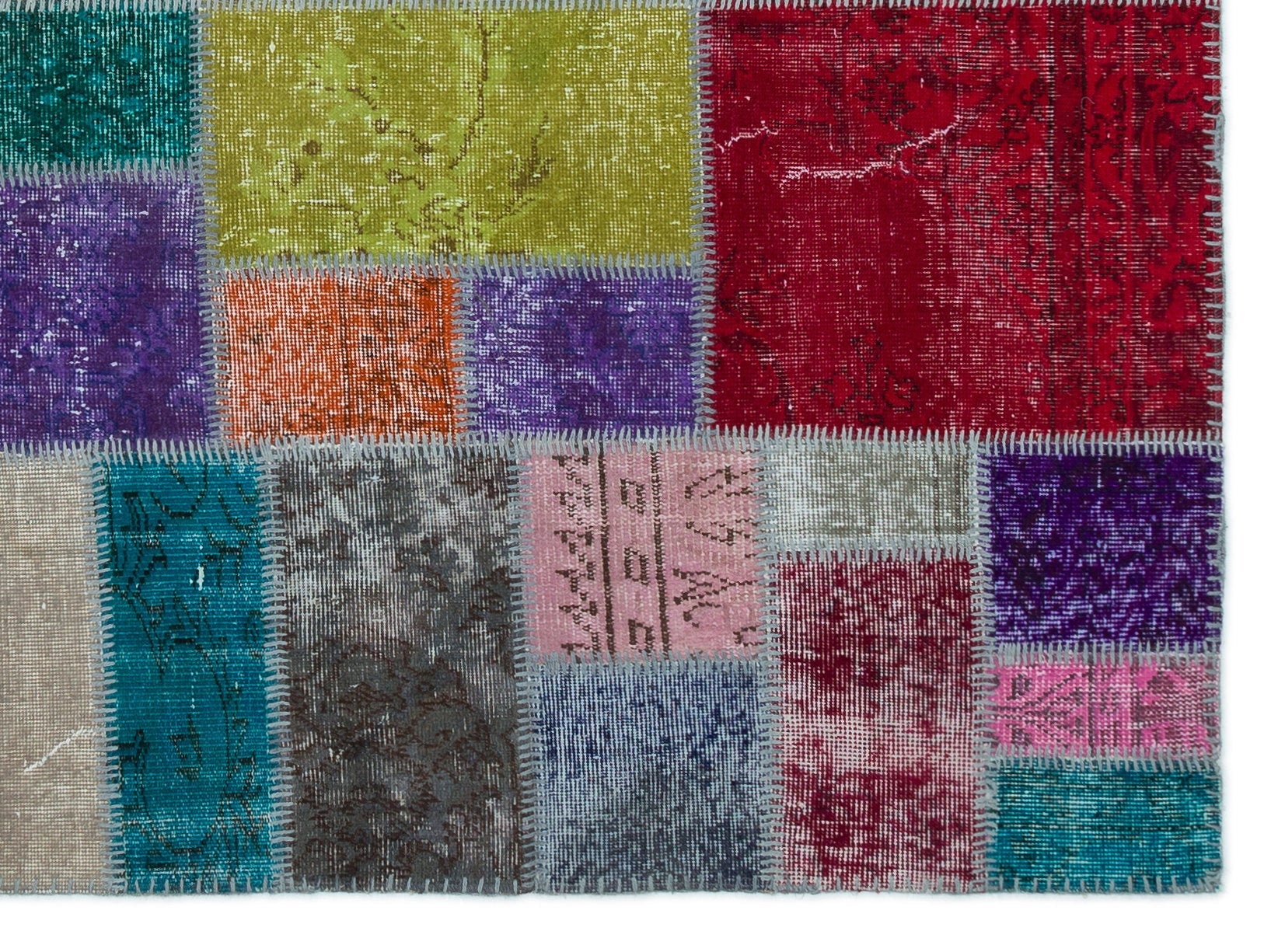 Iskece 20575 Beige Patchwork Wool Handmade Area Rug 5'7" x 7'7"