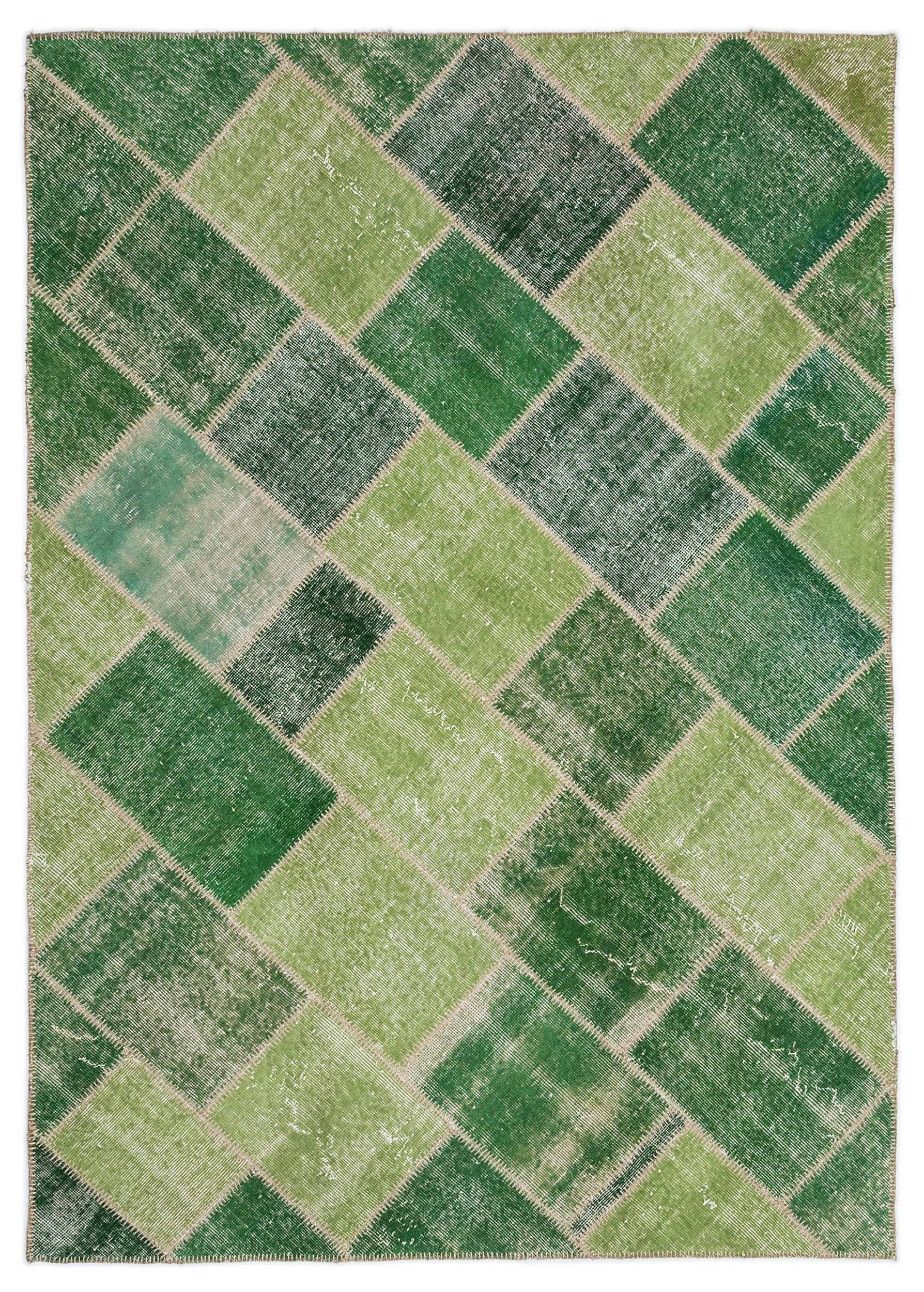 Iskece 2059 Green Vintage Wool Handmade Area Rug 5'3" x 7'7"
