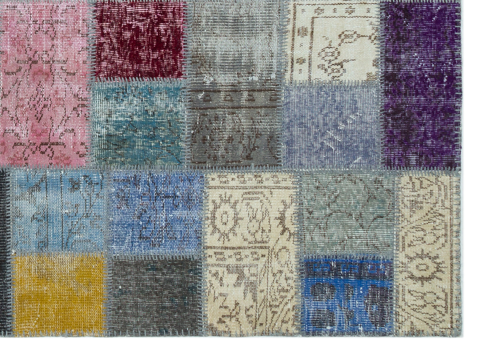 Iskece Beige Patchwork Wool Handmade Area Rug 5'7" x 7'8"