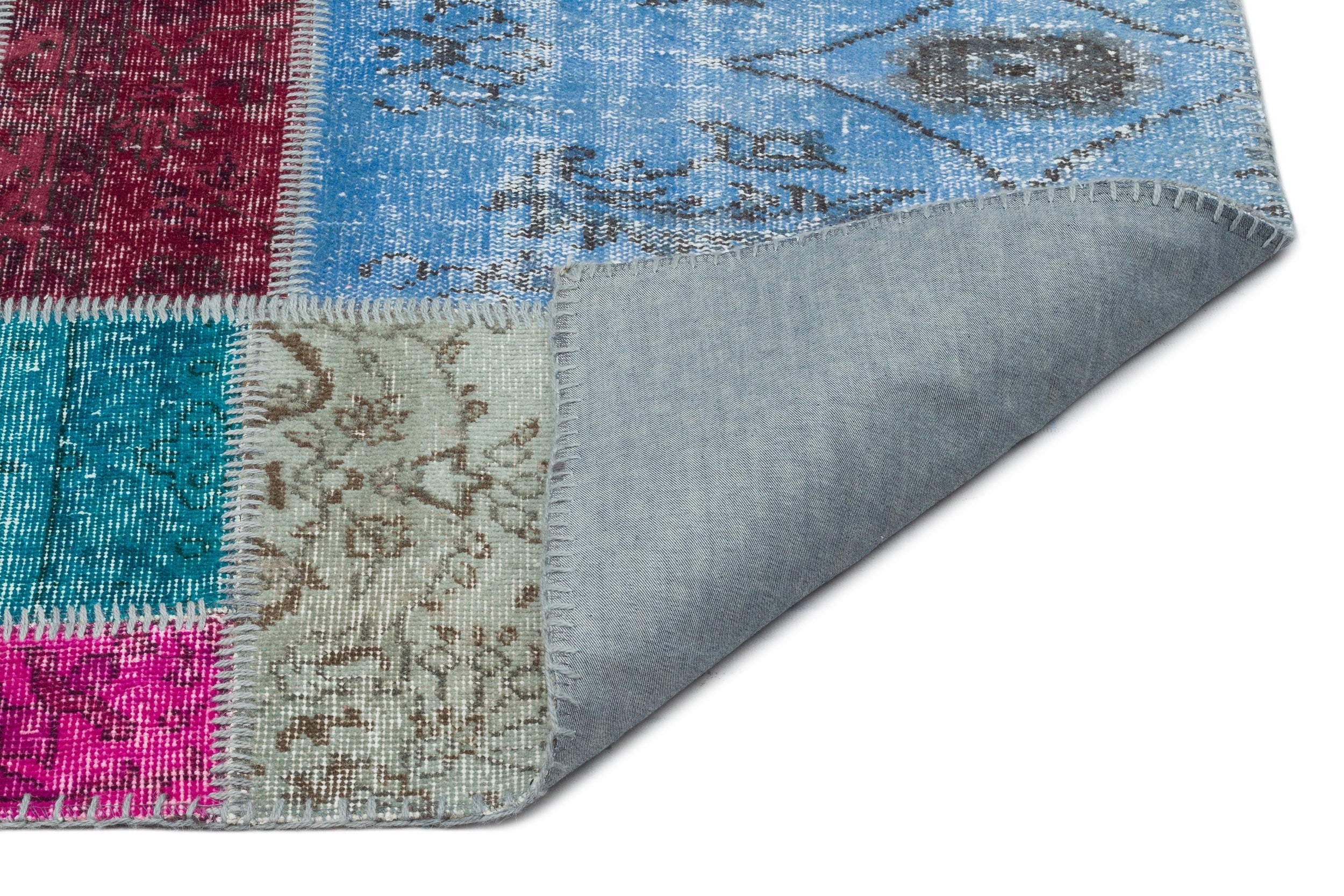 Iskece Beige Patchwork Wool Handmade Area Rug 5'8" x 7'7"