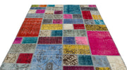 Iskece Beige Patchwork Wool Handmade Area Rug 5'8" x 7'7"
