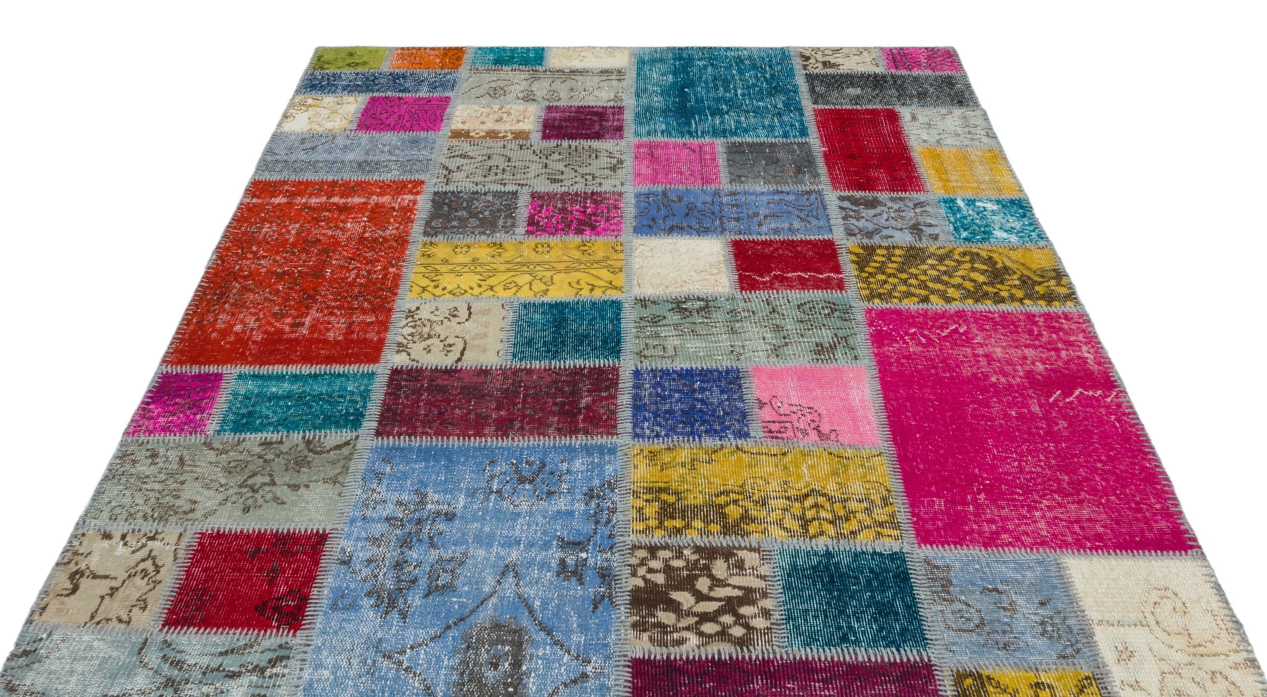 Iskece Beige Patchwork Wool Handmade Area Rug 5'8" x 7'7"