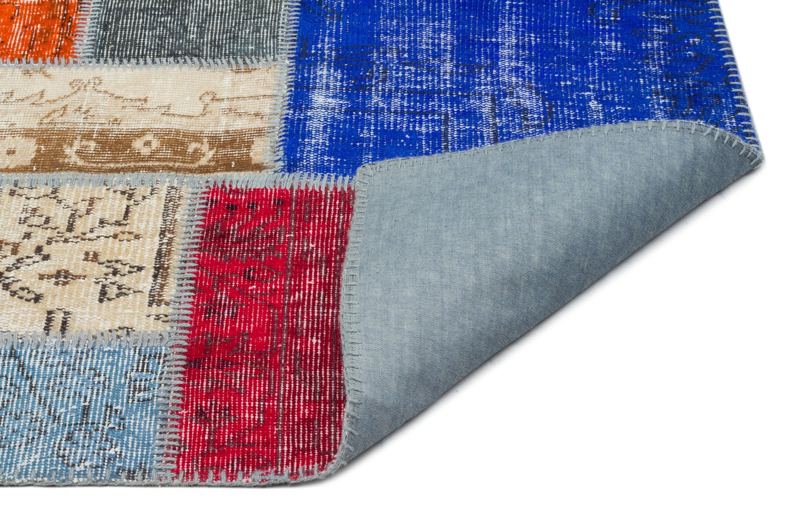 Iskece Beige Patchwork Wool Handmade Area Rug 5'8" x 7'6"
