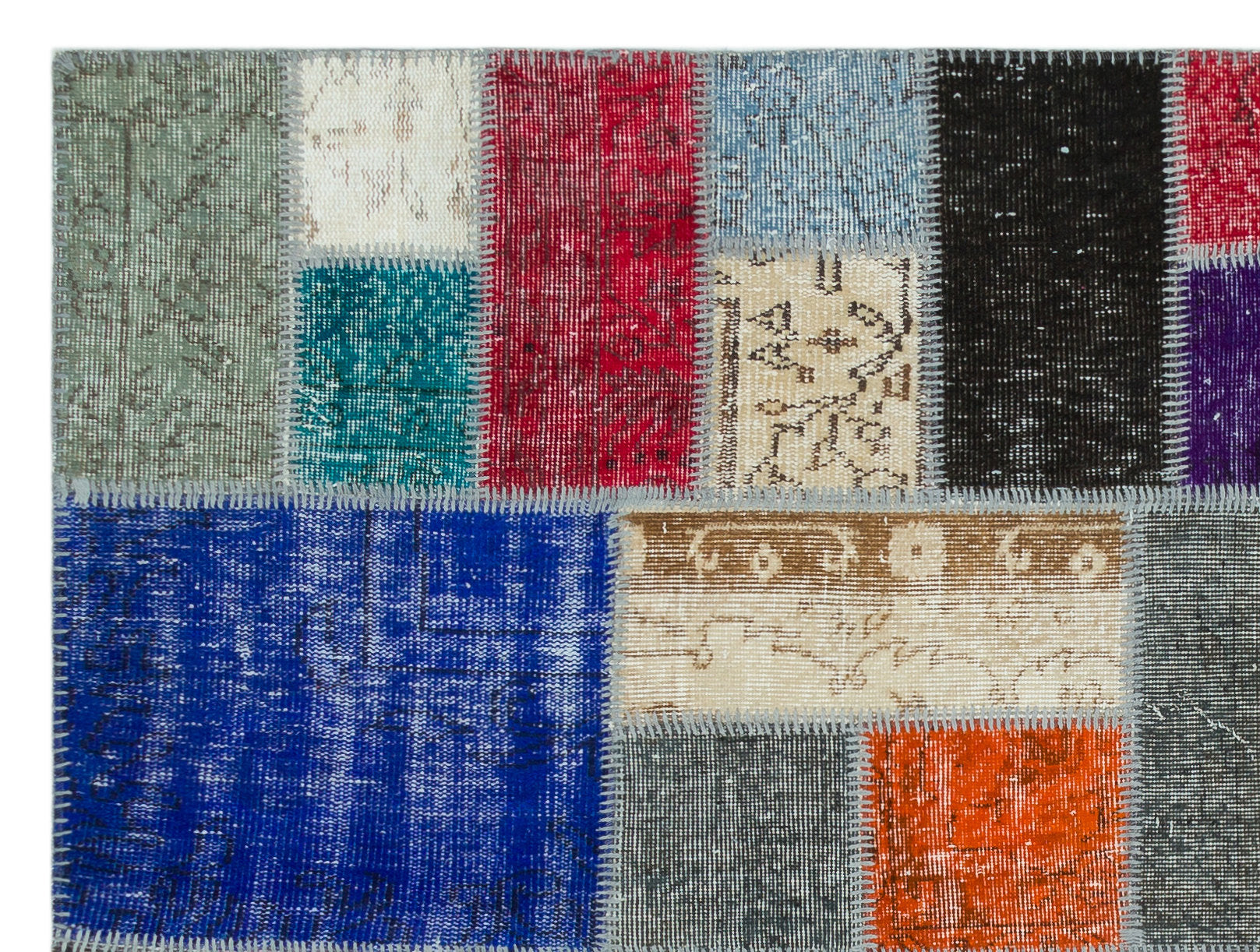 Iskece Beige Patchwork Wool Handmade Area Rug 5'8" x 7'6"