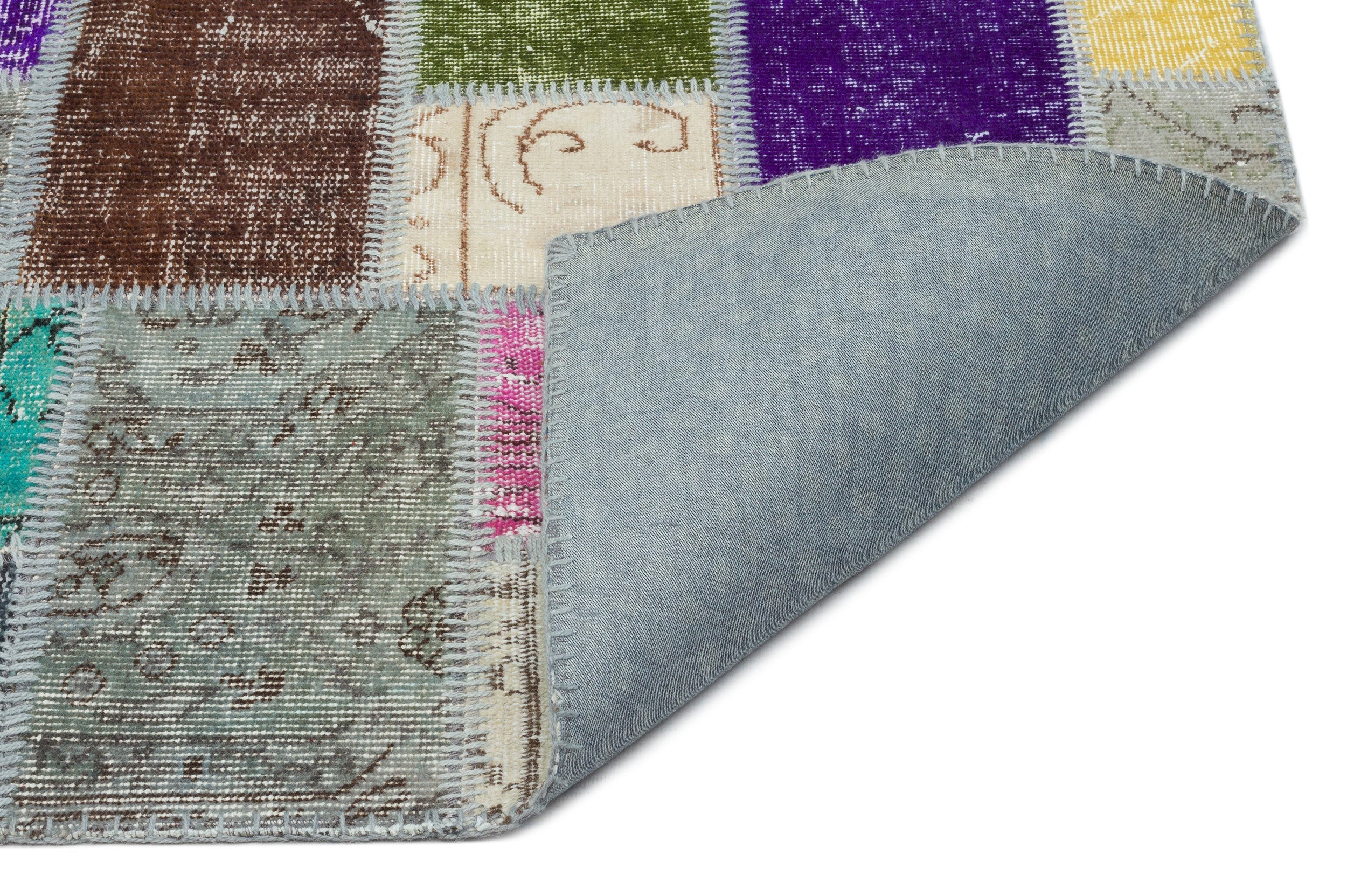 Iskece Beige Patchwork Wool Handmade Area Rug 4'10" x 9'4"