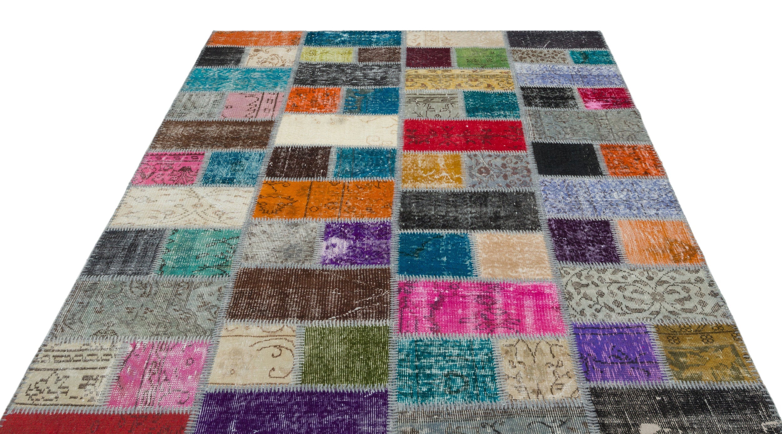 Iskece Beige Patchwork Wool Handmade Area Rug 4'10" x 9'4"