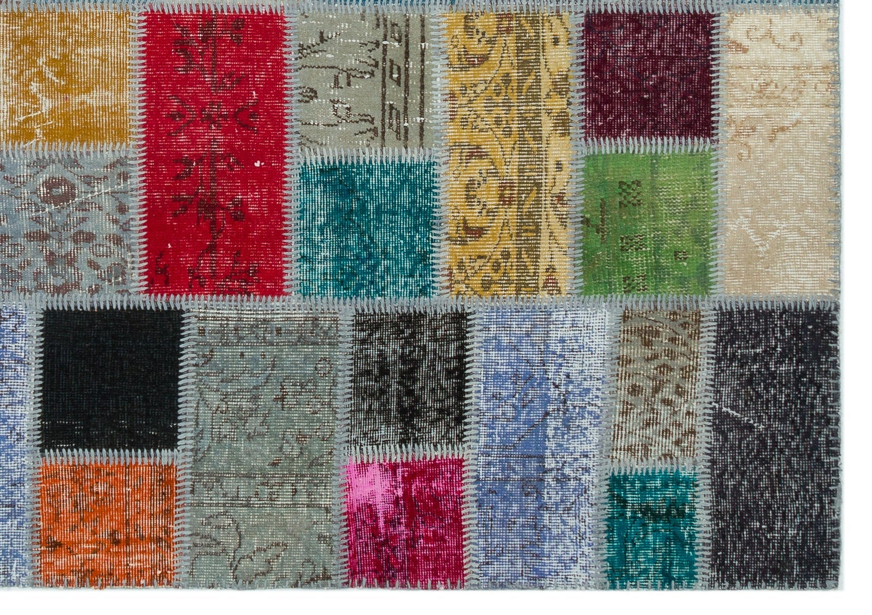 Iskece Beige Patchwork Wool Handmade Area Rug 4'10" x 9'4"