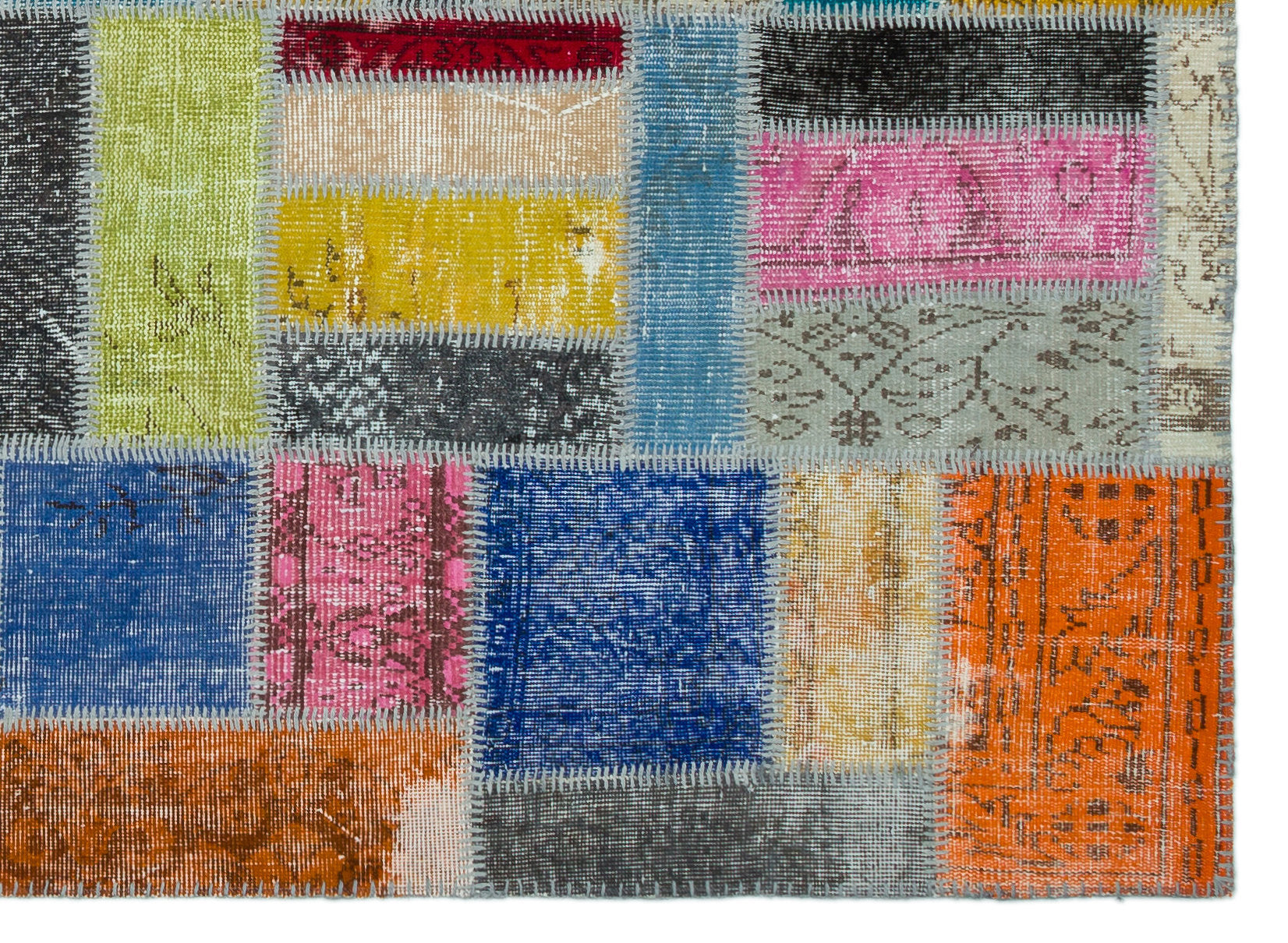 Iskece Beige Patchwork Wool Handmade Area Rug 4'10" x 8'11"