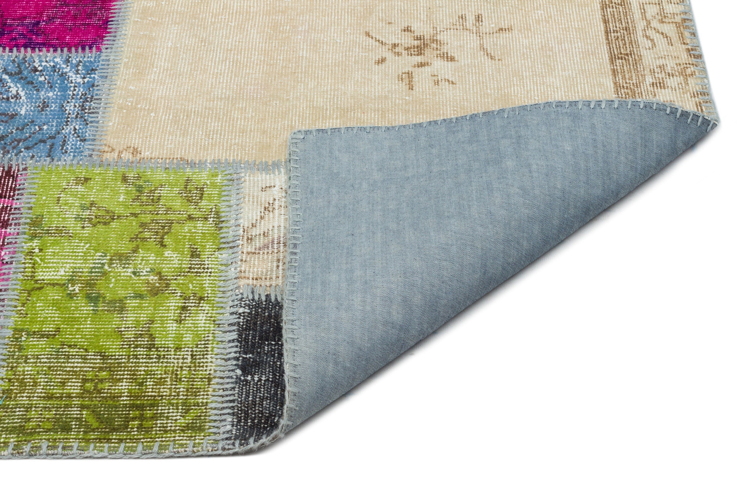 Iskece 20643 Beige Patchwork Wool Handmade Area Rug 5'7" x 7'7"