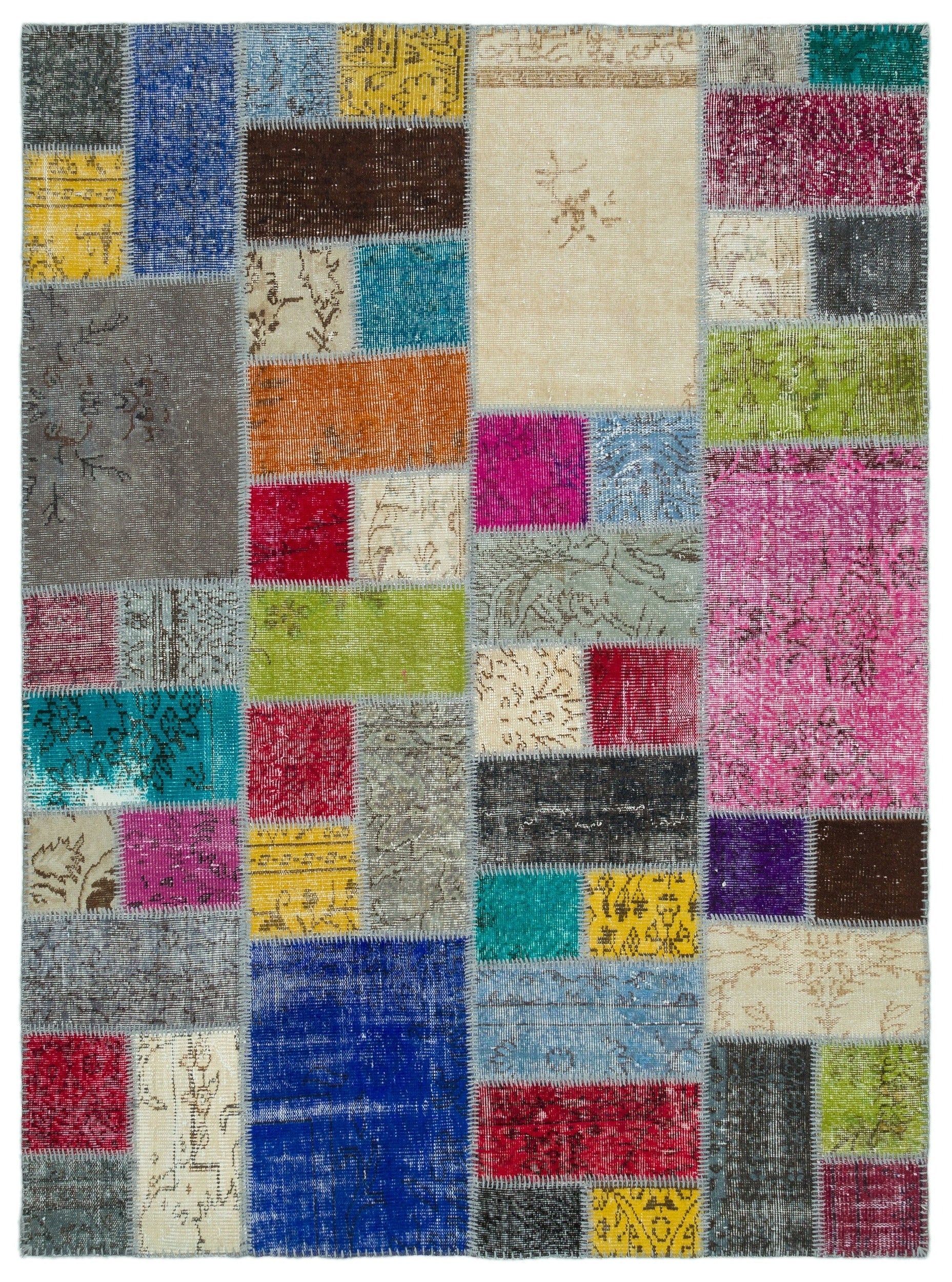 Iskece 20643 Beige Patchwork Wool Handmade Area Rug 5'7" x 7'7"