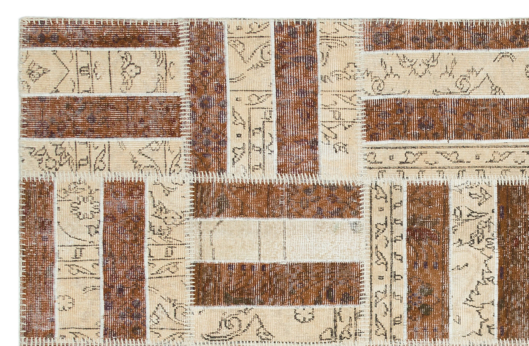 Iskece Beige Vintage Wool Handmade Area Rug 5'1" x 8'6"