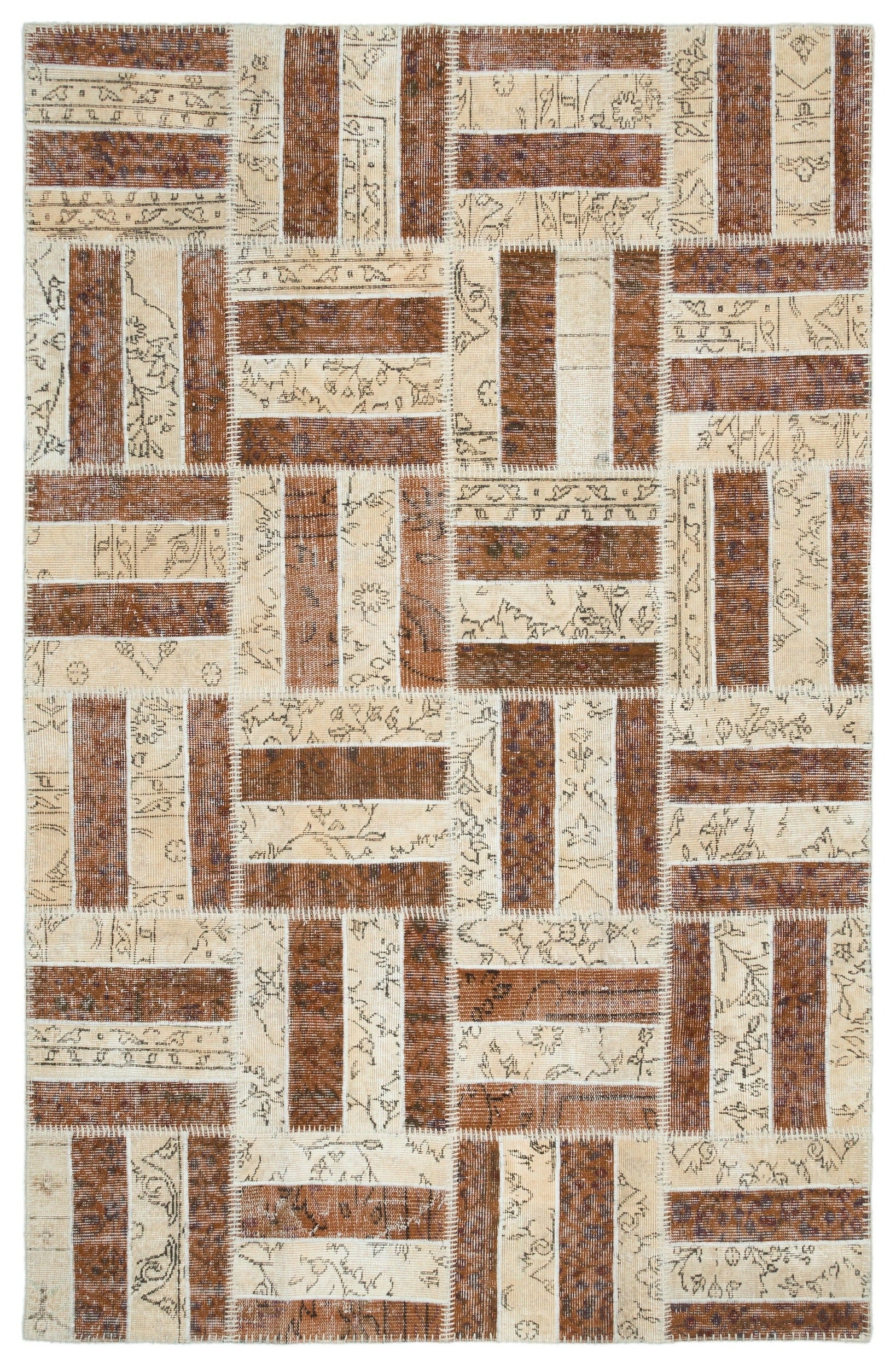 Iskece Beige Vintage Wool Handmade Area Rug 5'1" x 8'6"