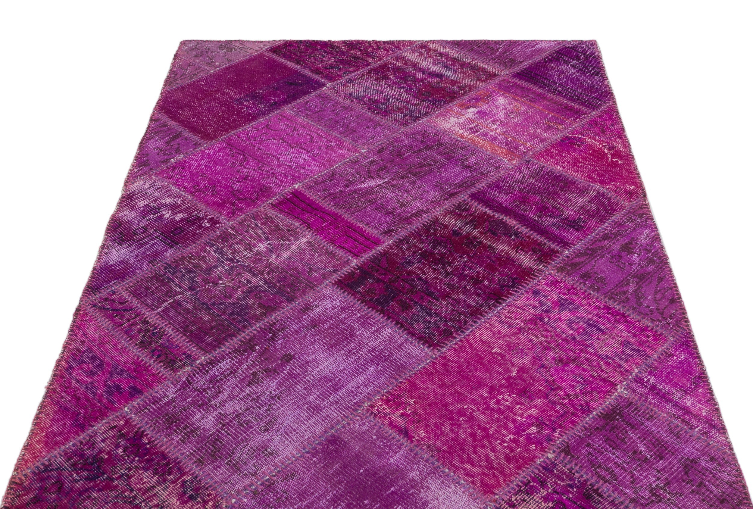 Iskece Purple Vintage Wool Handmade Area Rug 4'1" x 5'10"