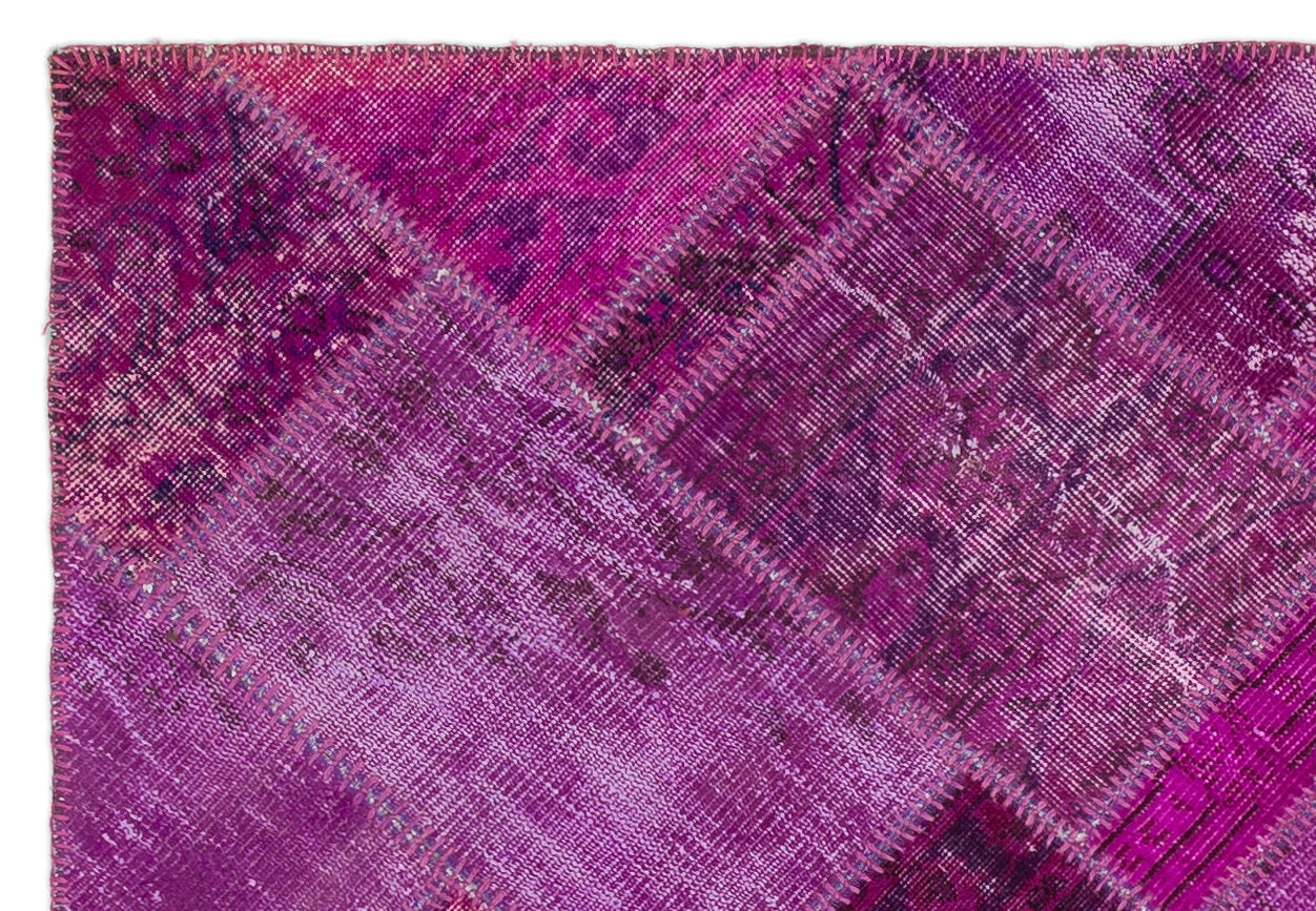Iskece Purple Vintage Wool Handmade Area Rug 4'1" x 5'10"