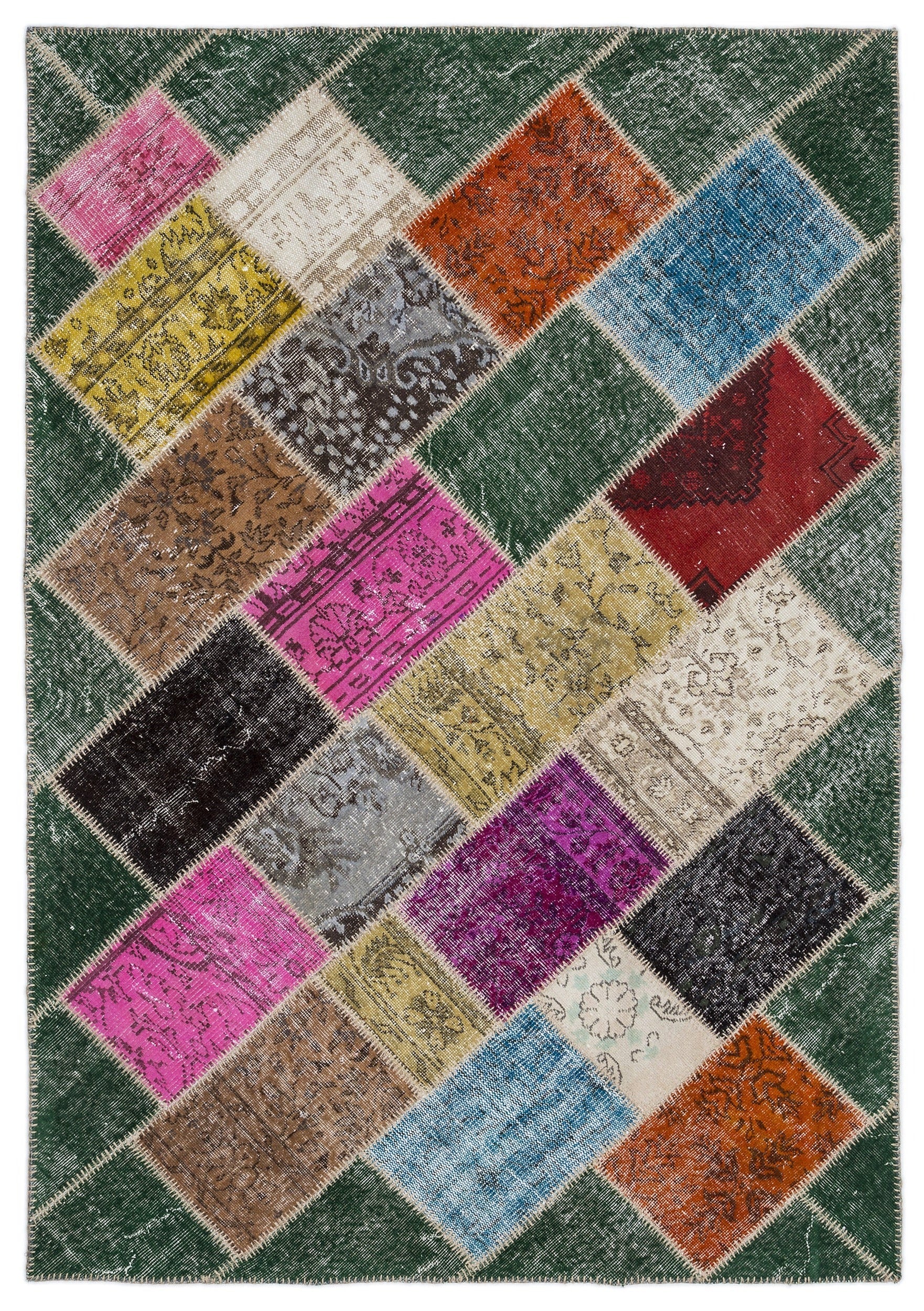 Iskece 2070 Green Vintage Wool Handmade Area Rug 5'3" x 7'7"