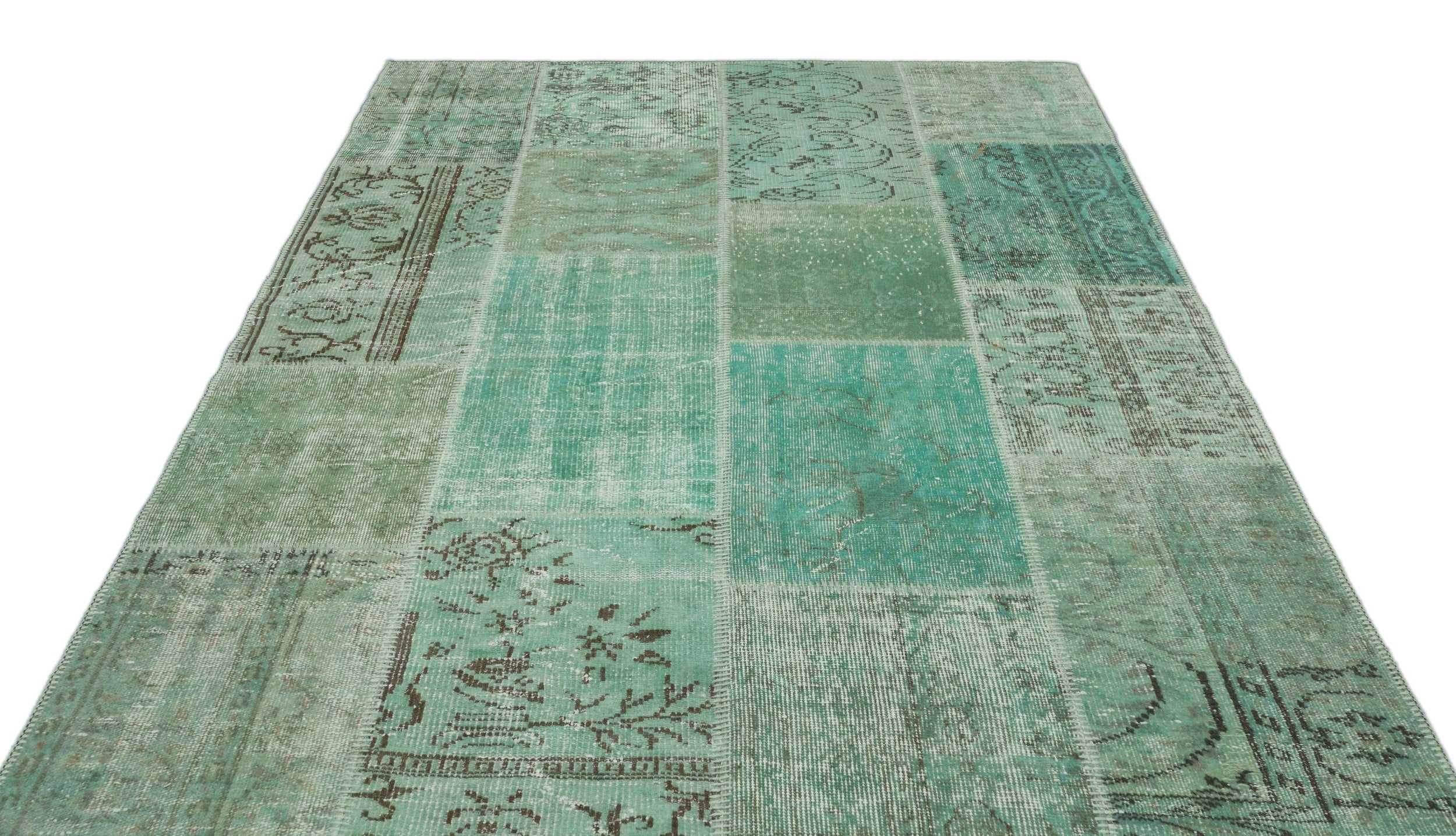 Iskece 20767 Green Vintage Wool Handmade Area Rug 5'3" x 7'7"