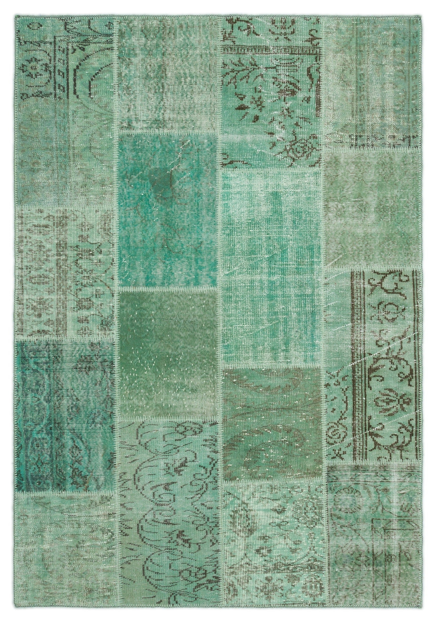Iskece 20767 Green Vintage Wool Handmade Area Rug 5'3" x 7'7"