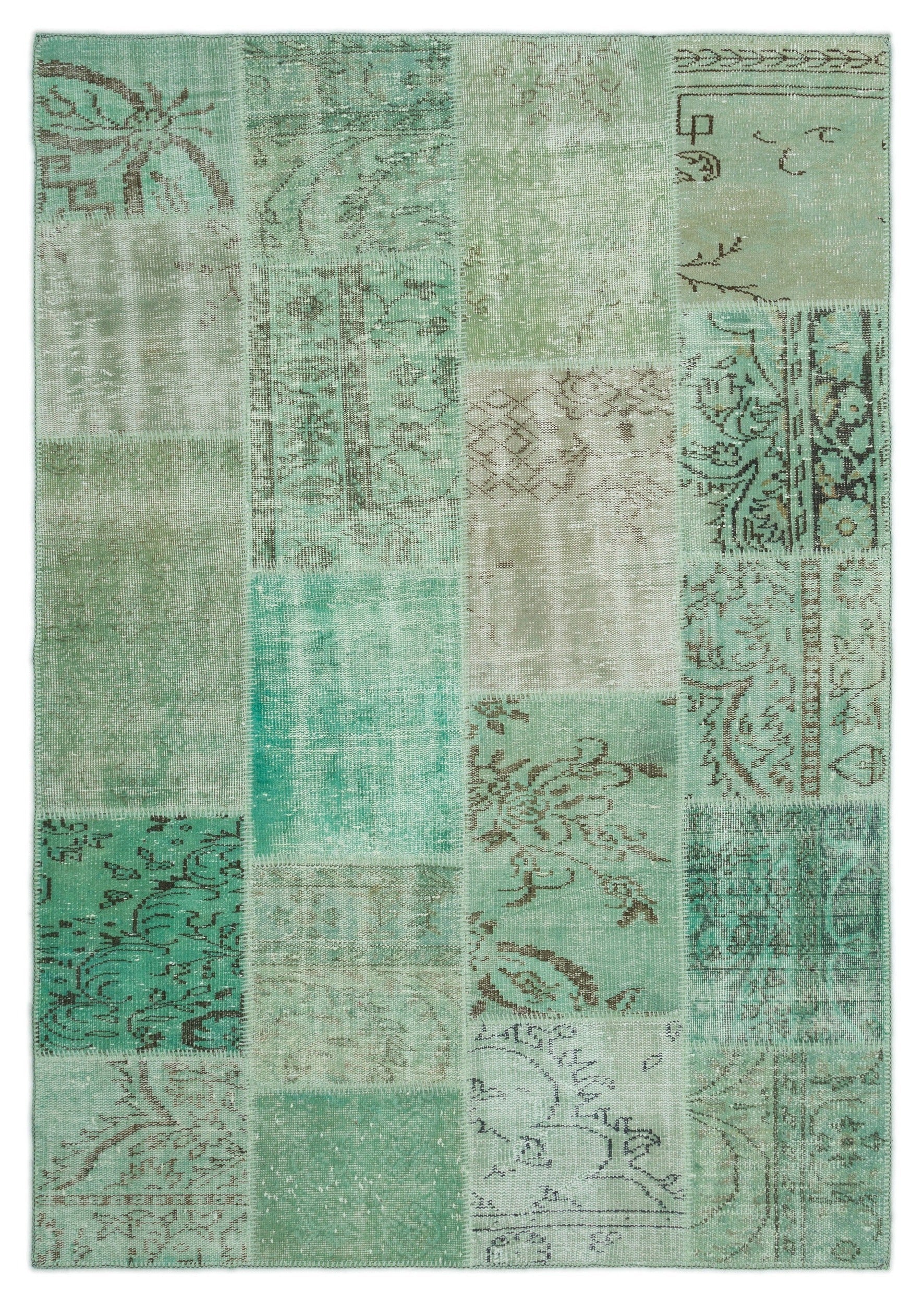Iskece 20771 Green Vintage Wool Handmade Area Rug 5'3" x 7'7"