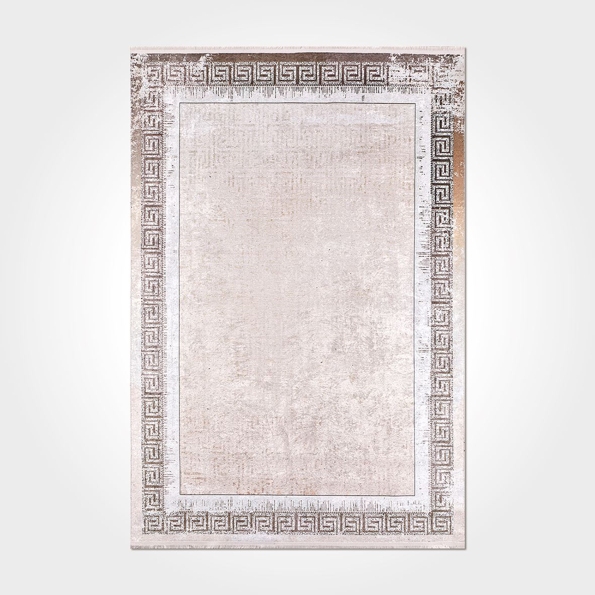Cream Area Rug - Washable Non Slip Chenille Cotton Rug With Frame Design